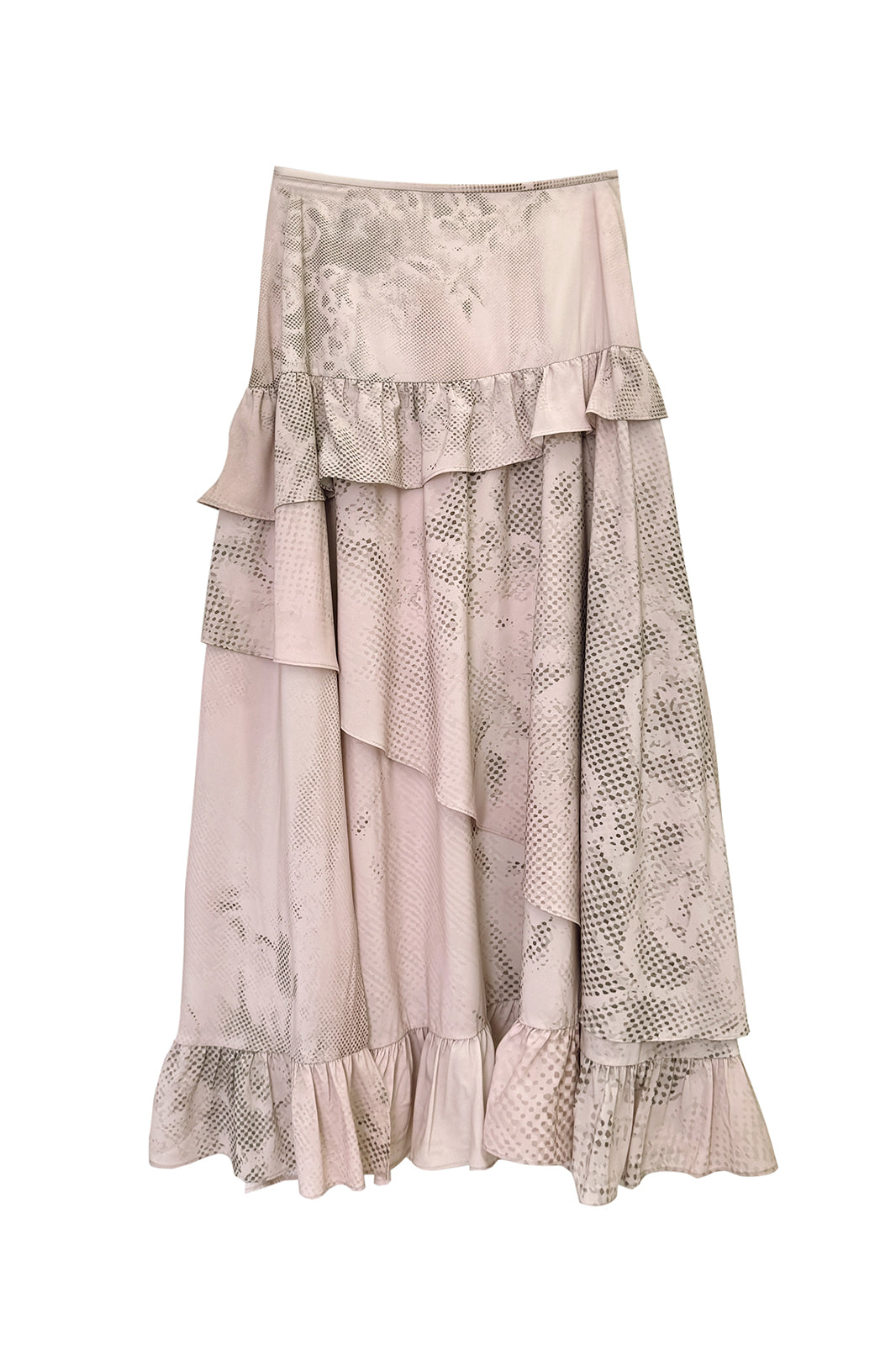 LAYERS Abstract Floral Tiered Side-Slit Maxi Skirt