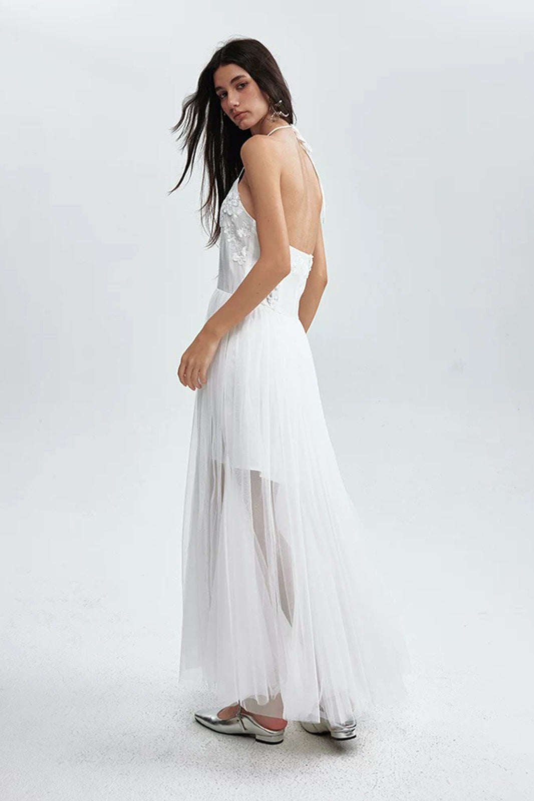 LAYERS Floral Embellished Halter Maxi Dress