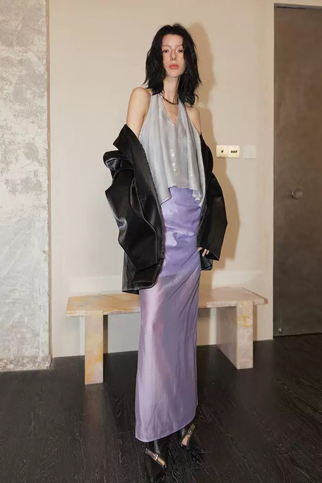 LAYERS Essential Draped Side-Slit Maxi Skirt