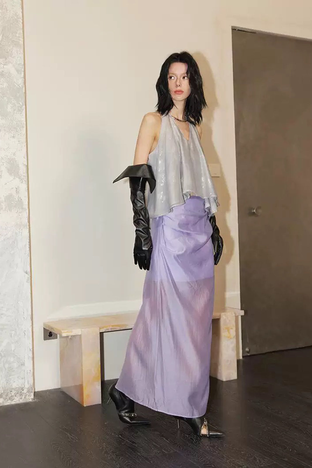 LAYERS Essential Draped Side-Slit Maxi Skirt
