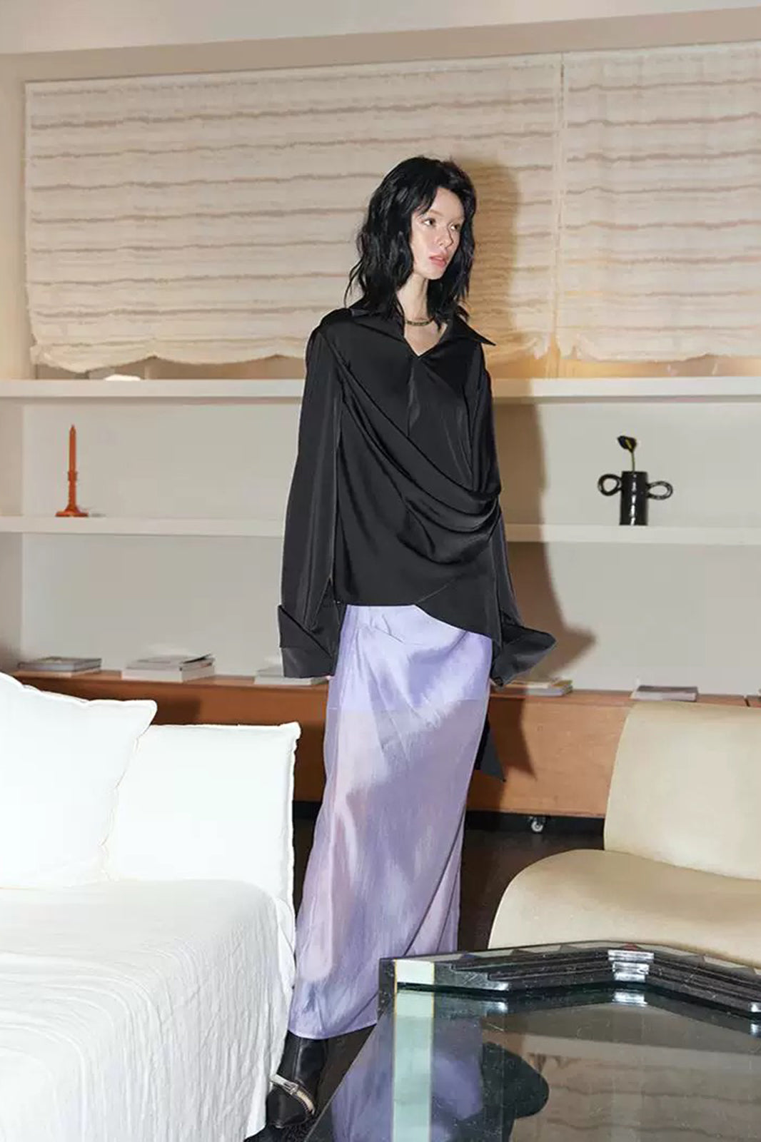 LAYERS Essential Draped Side-Slit Maxi Skirt
