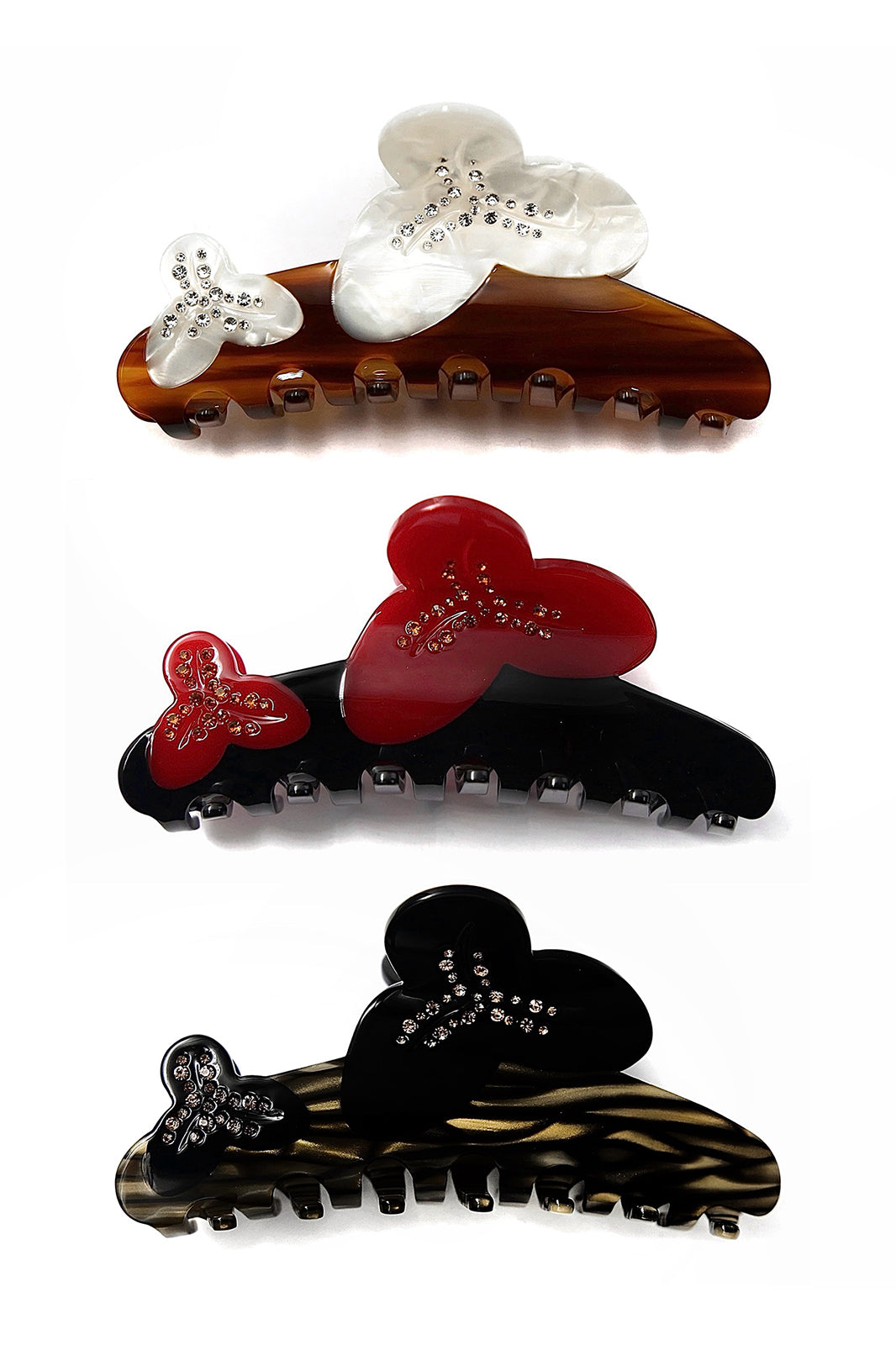 SCARLET SAGE Floral Crystal-Studded Acetate Claw Clip