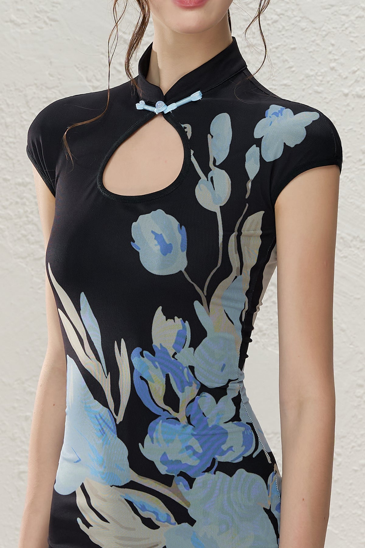 HIIMDAI Porcelain Cut-Out Qipao Mini Dress