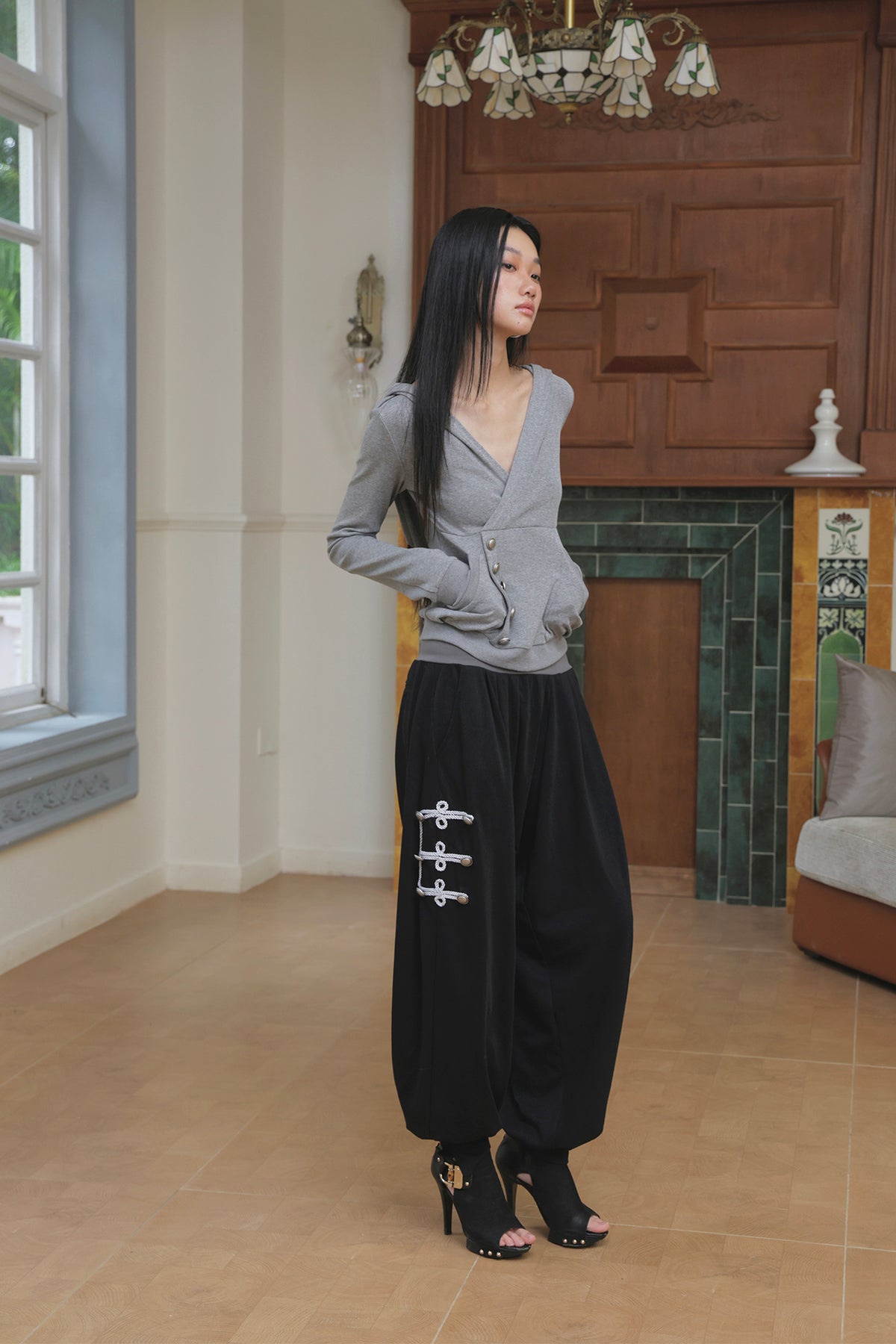 FAYCHUI Wrap-Front Button Hoodie