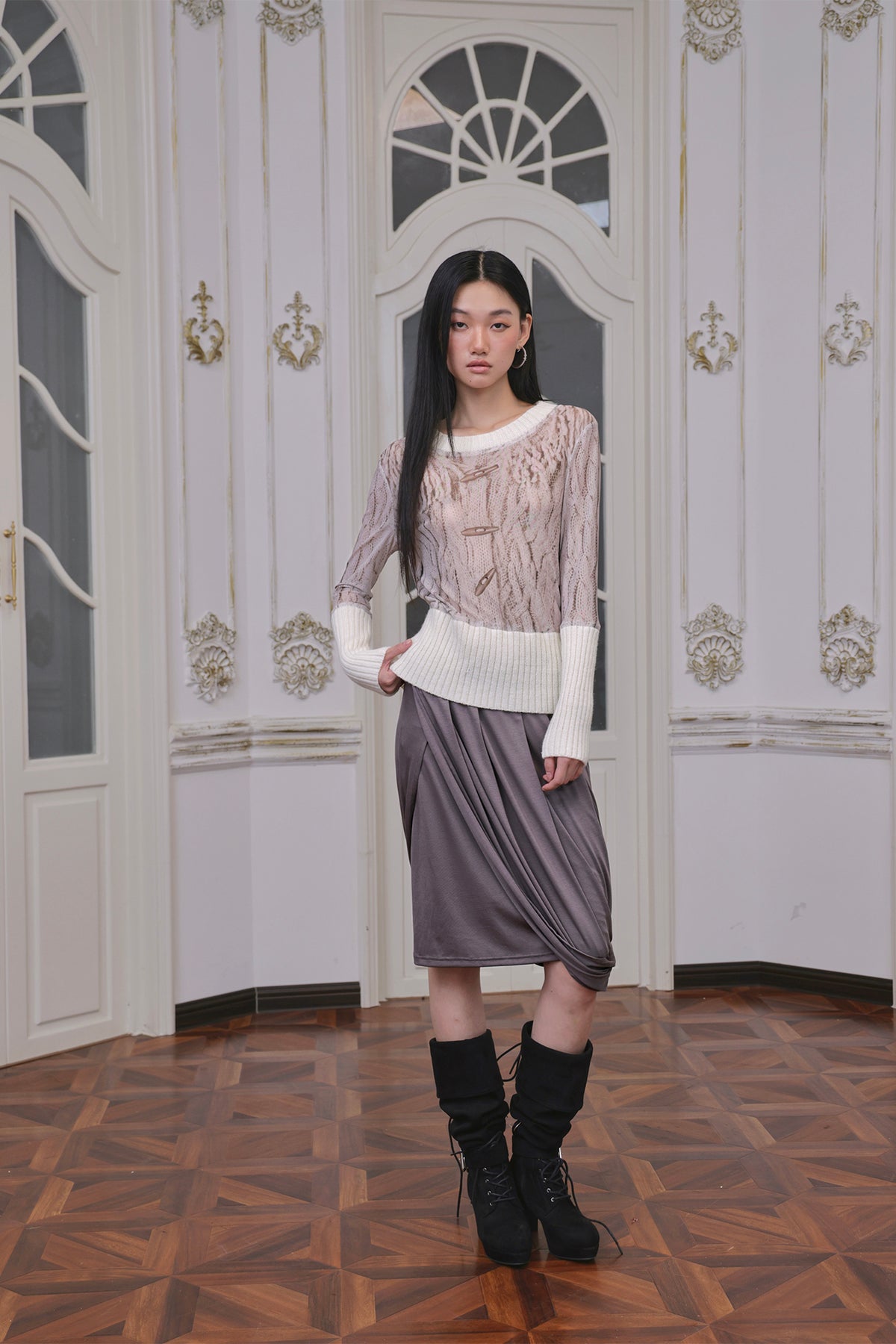 FAYCHUI Ribbed Cable-Print Wool-Blend Sweater