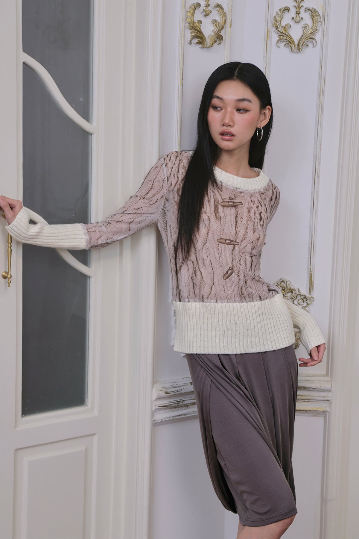 FAYCHUI Ribbed Cable-Print Wool-Blend Sweater