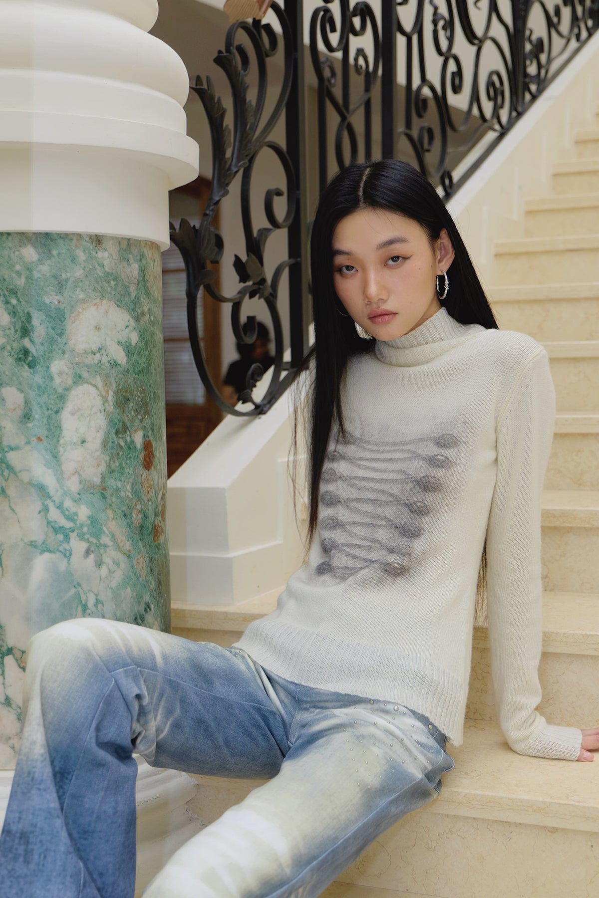 FAYCHUI Baroque Graphic Wool-Blend Mock-Neck Sweater