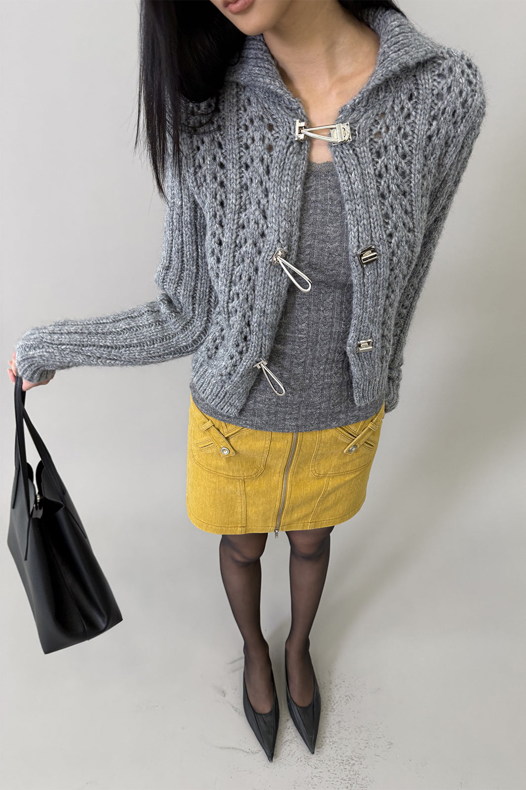DOTYEARS Open-Knit Mock-Neck Cardigan