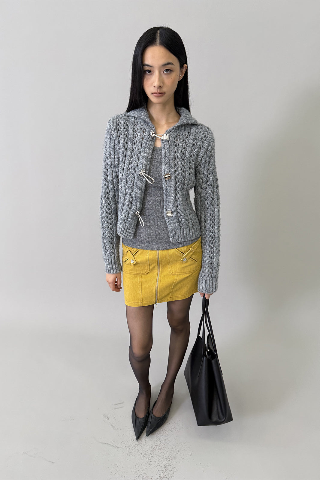 DOTYEARS Open-Knit Mock-Neck Cardigan