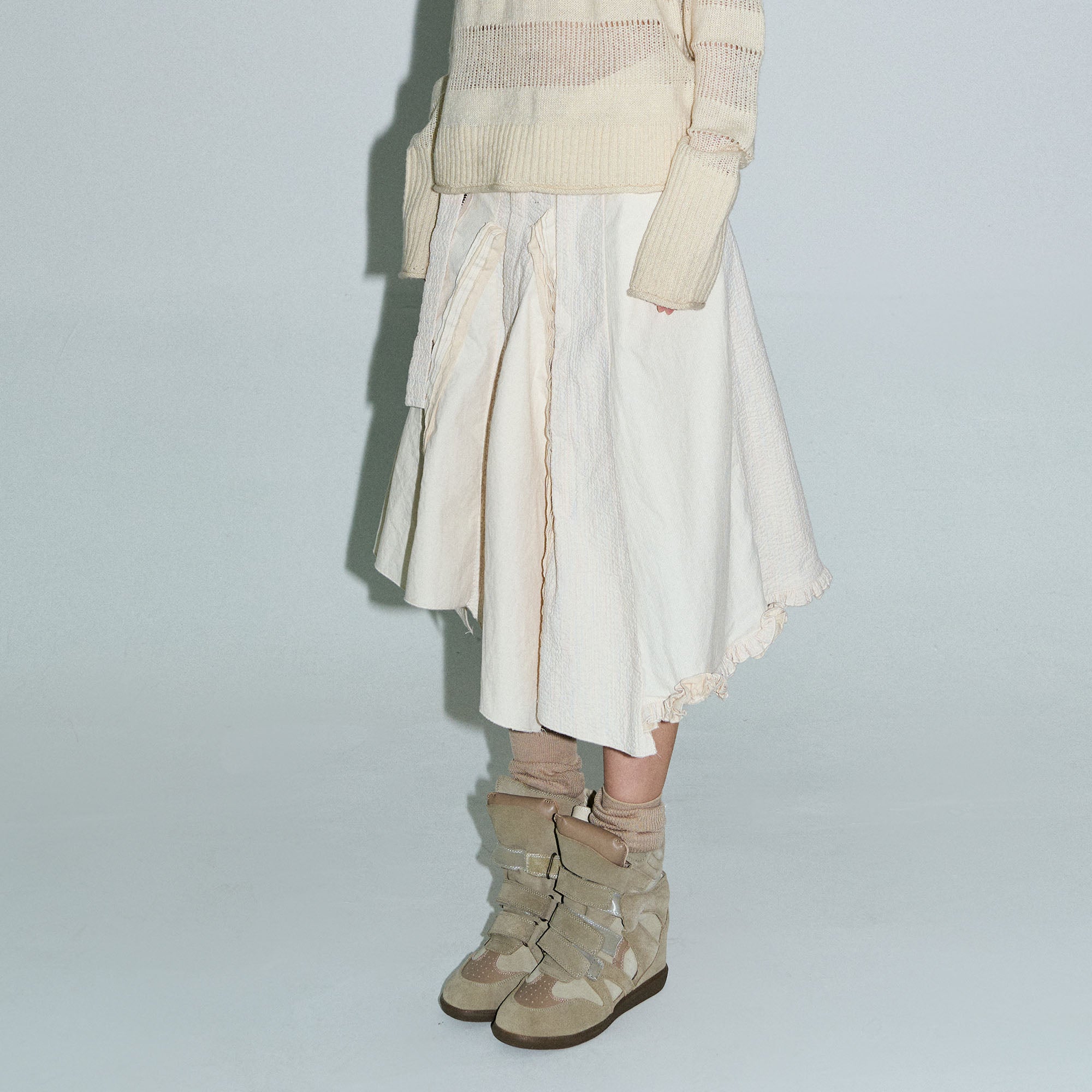 NINETYNINE PERCENT Belted Asymmetrical Paneled Midi Skirt