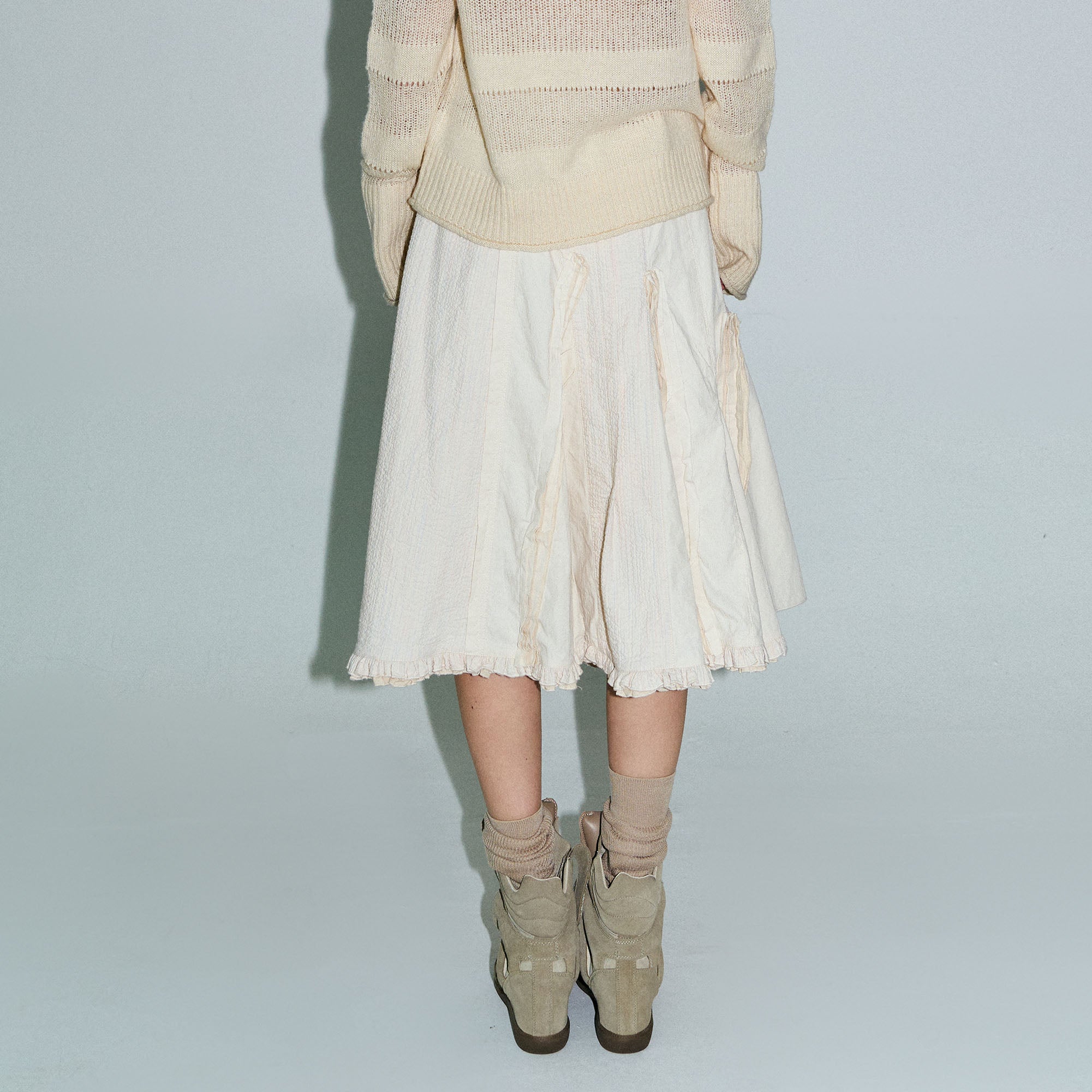 NINETYNINE PERCENT Belted Asymmetrical Paneled Midi Skirt