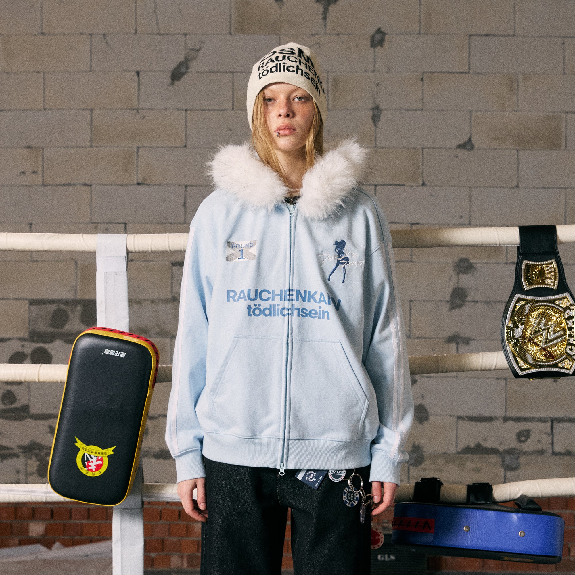 DONSMOKE Classic Faux Fur Hood Zip-Up Hoodie