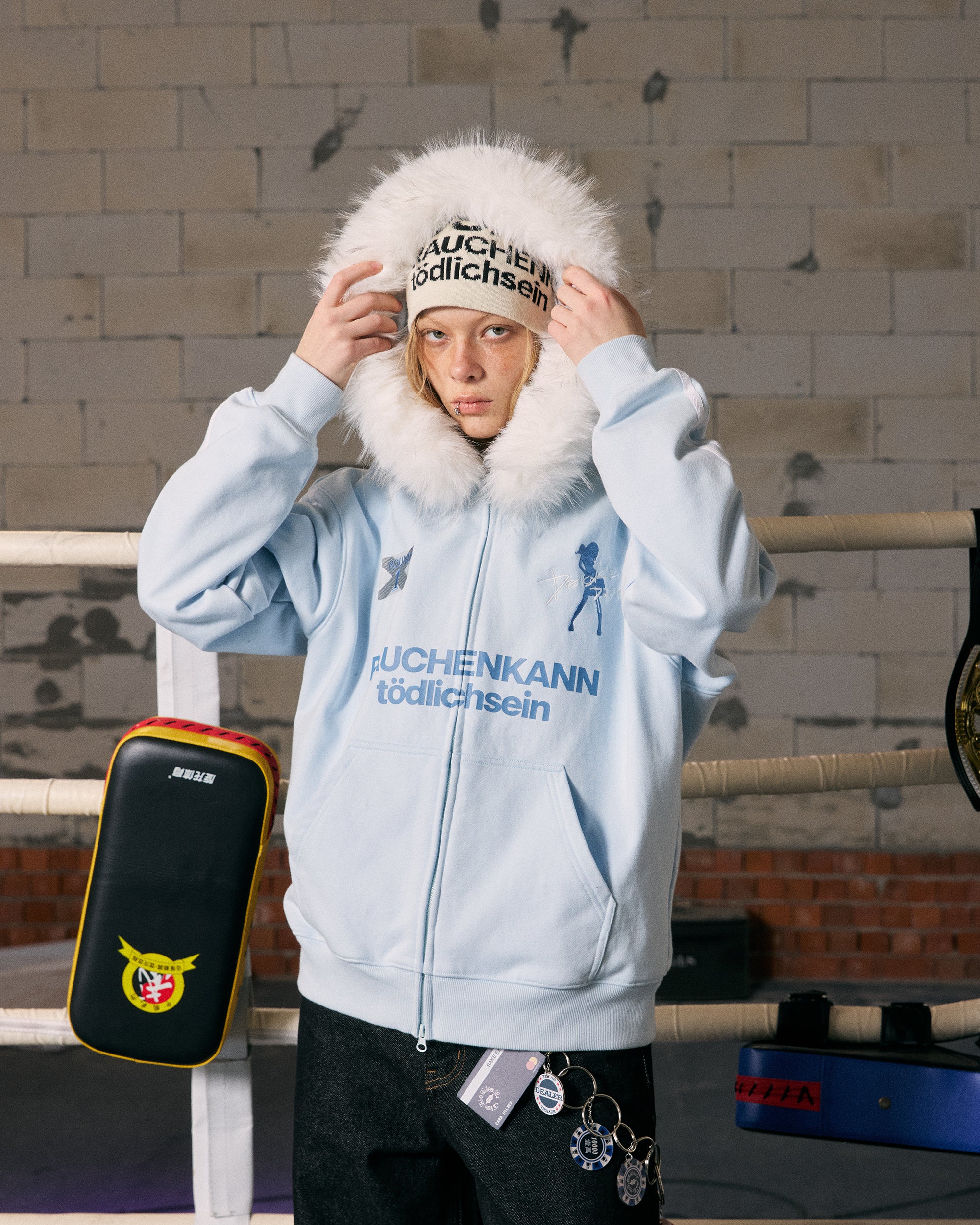 DONSMOKE Classic Faux Fur Hood Zip-Up Hoodie