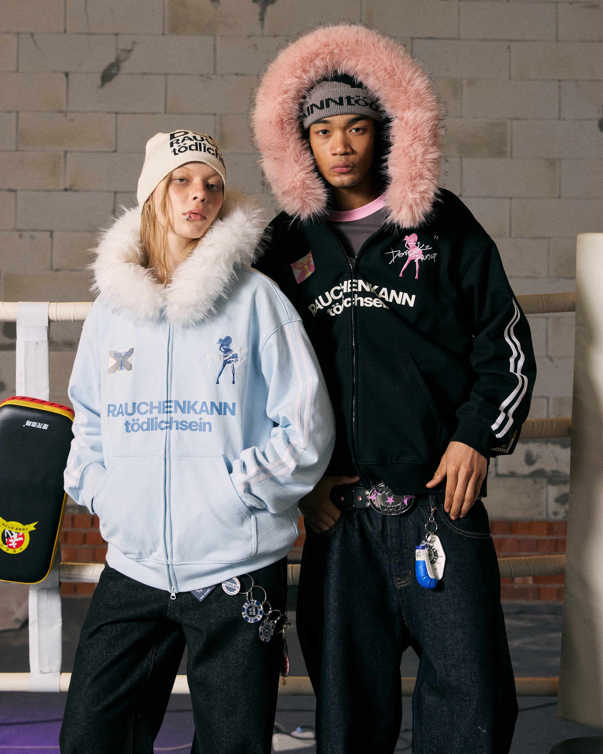 DONSMOKE Classic Faux Fur Hood Zip-Up Hoodie