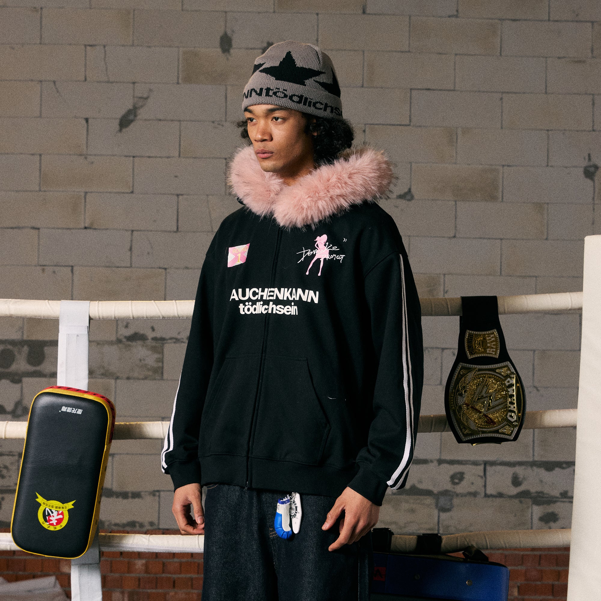 DONSMOKE Classic Faux Fur Hood Zip-Up Hoodie