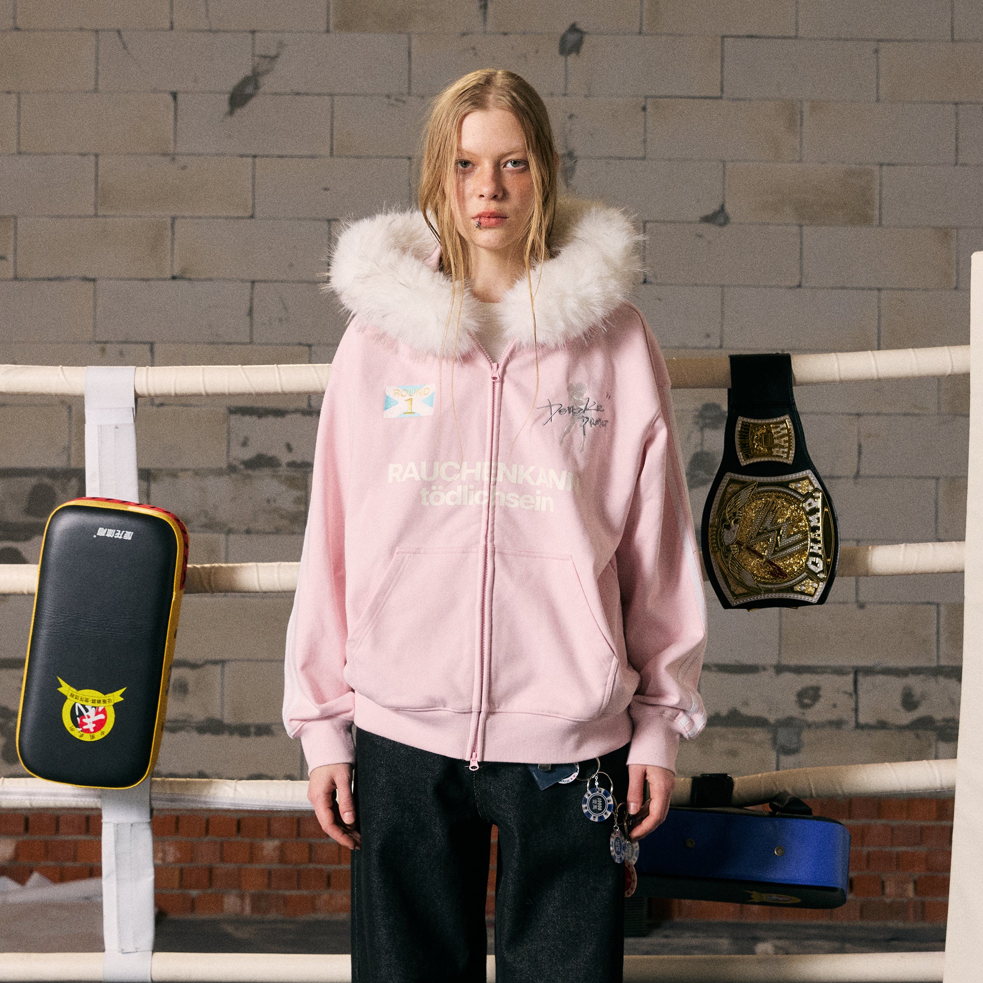 DONSMOKE Classic Faux Fur Hood Zip-Up Hoodie