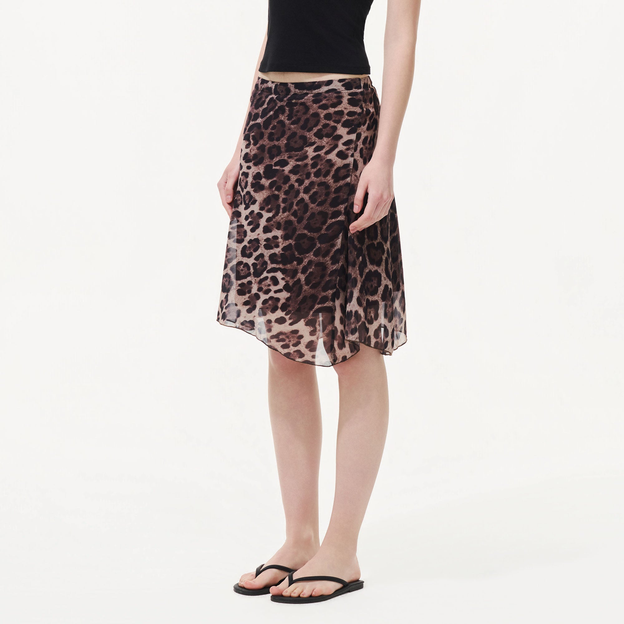 ARTIFICIAL WORLD Sheer Leopard Midi Skirt