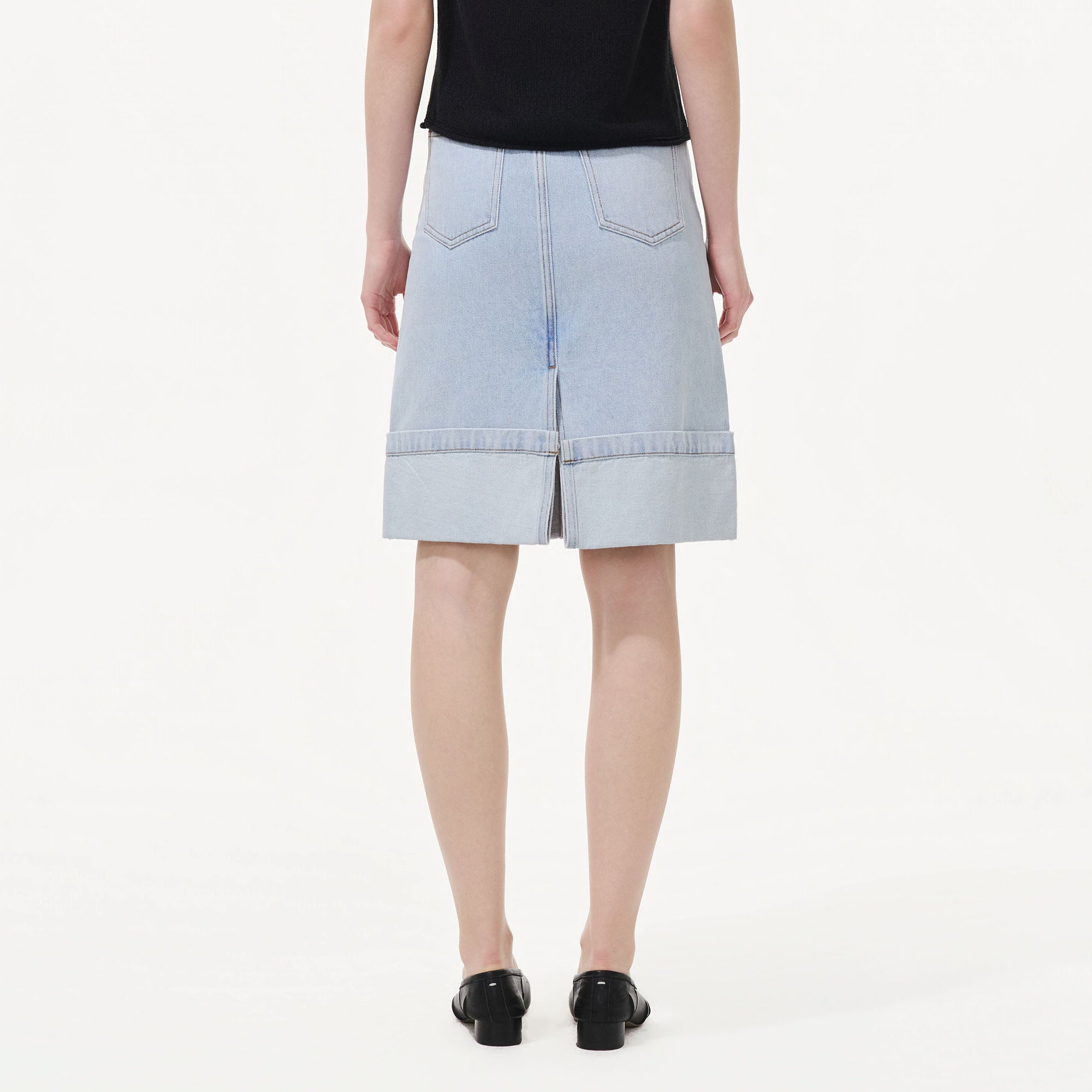 ARTIFICIAL WORLD Modern Rolled-Hem Denim Midi Skirt