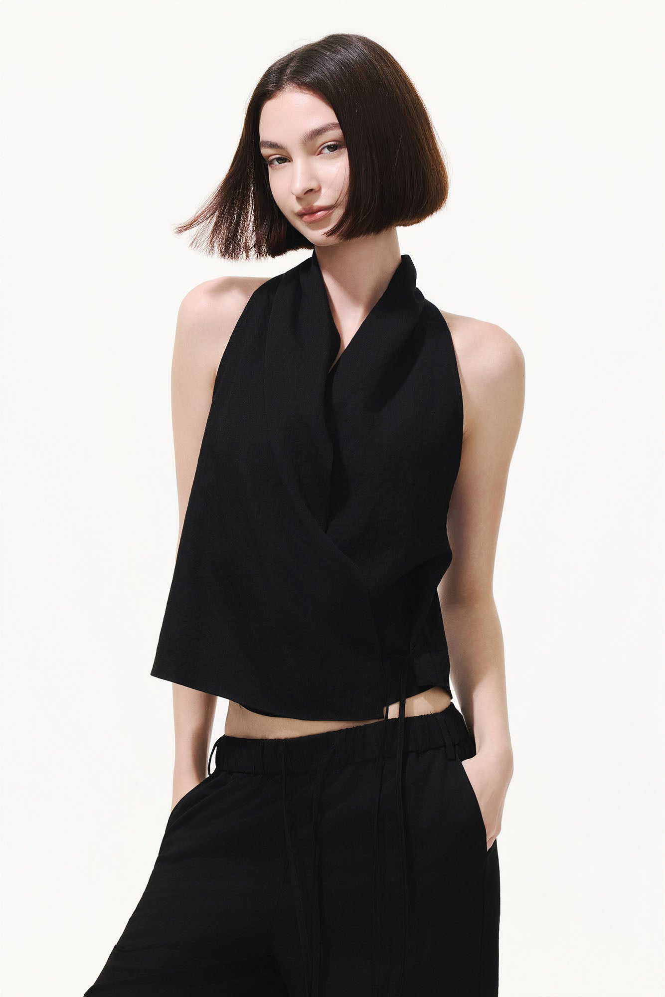 ARTIFICIAL WORLD Asymmetrical Wrap Halter Top