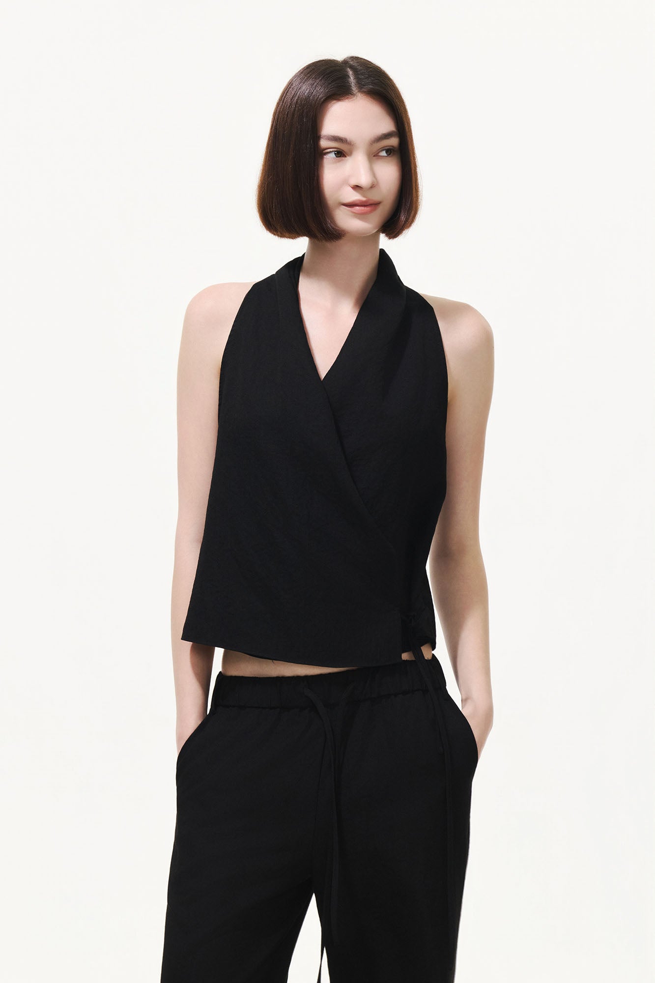 ARTIFICIAL WORLD Asymmetrical Wrap Halter Top
