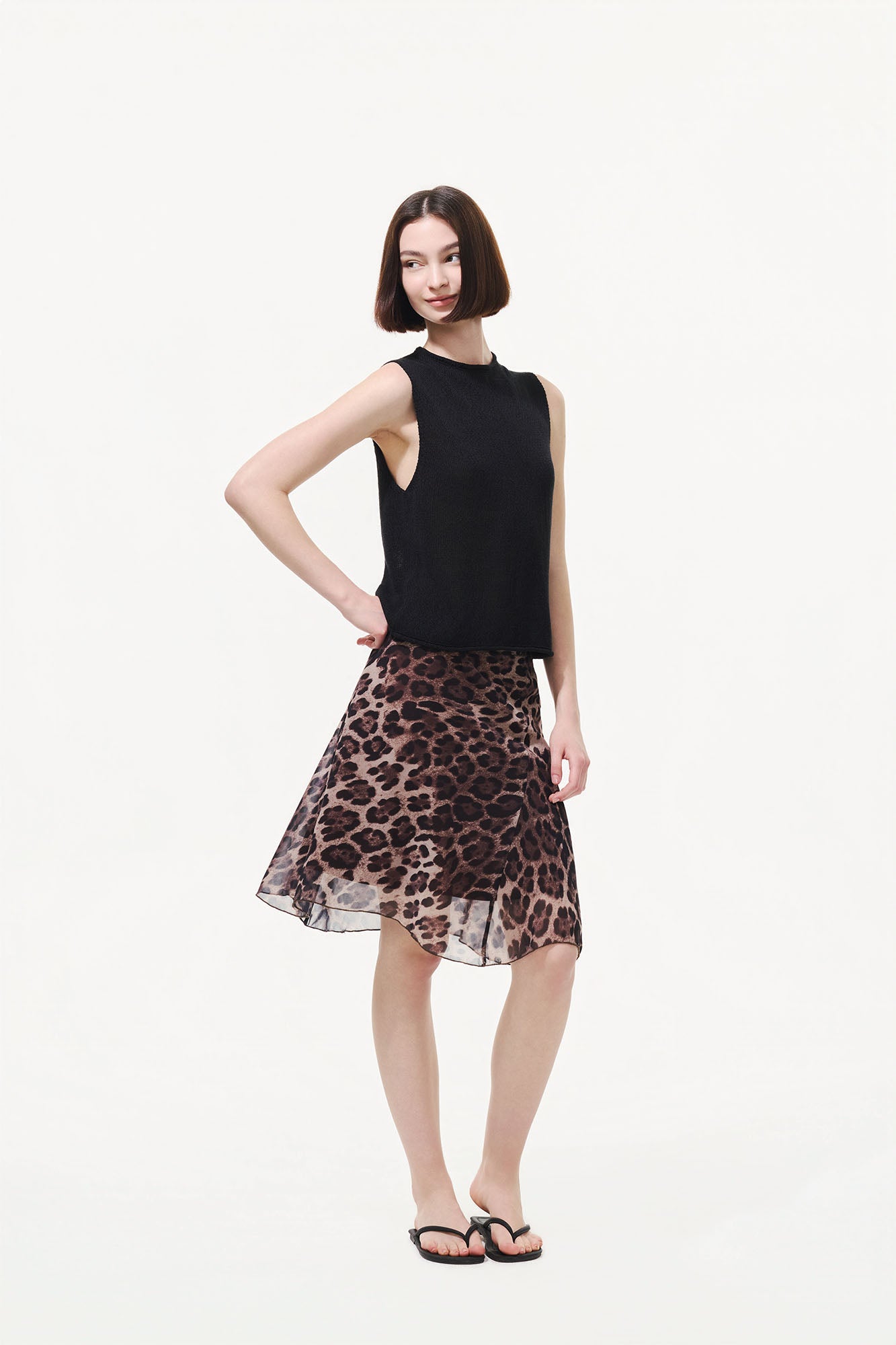 ARTIFICIAL WORLD Sheer Leopard Midi Skirt