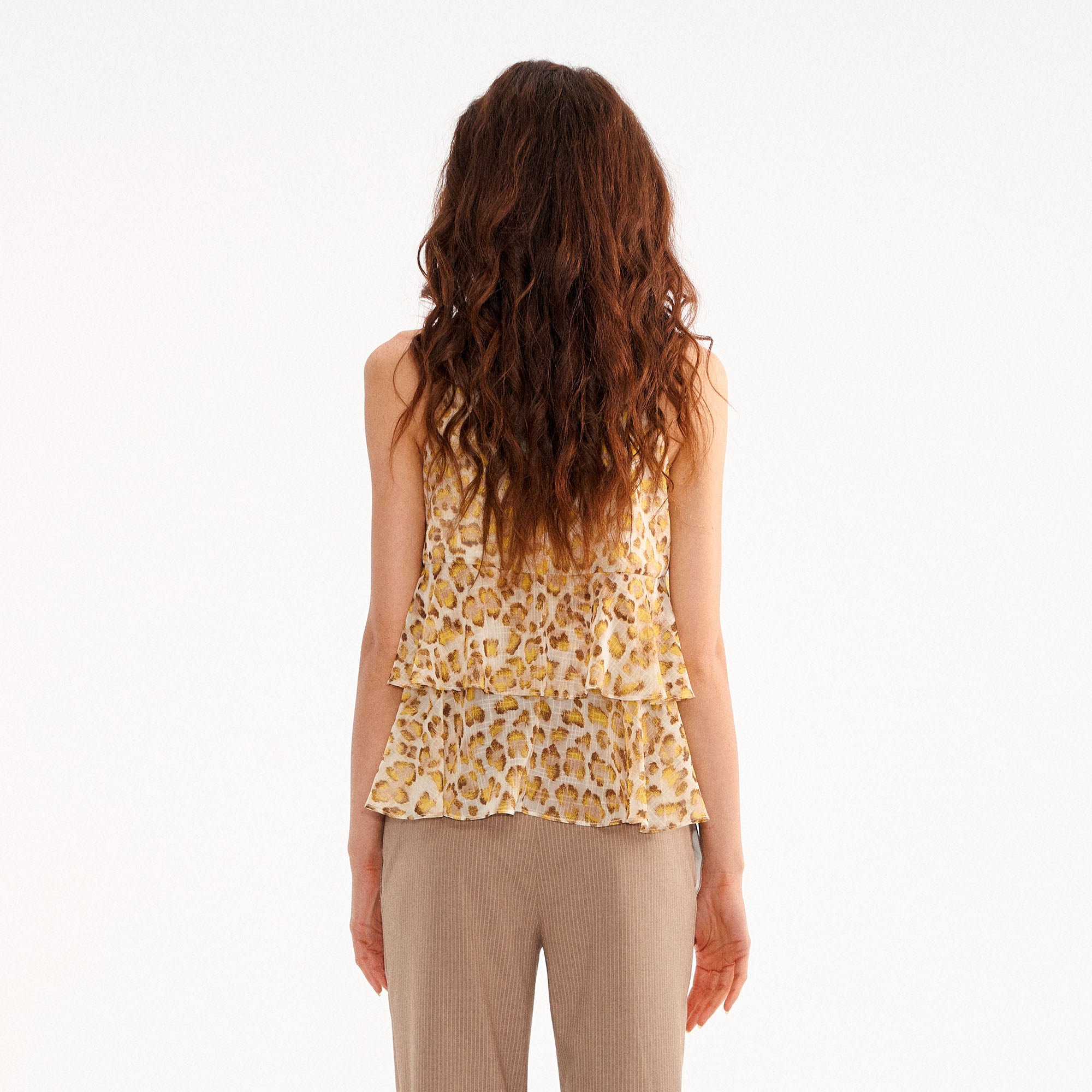 MUSE NAPS Leopard Halter Neck Wave-Hem Tank Top