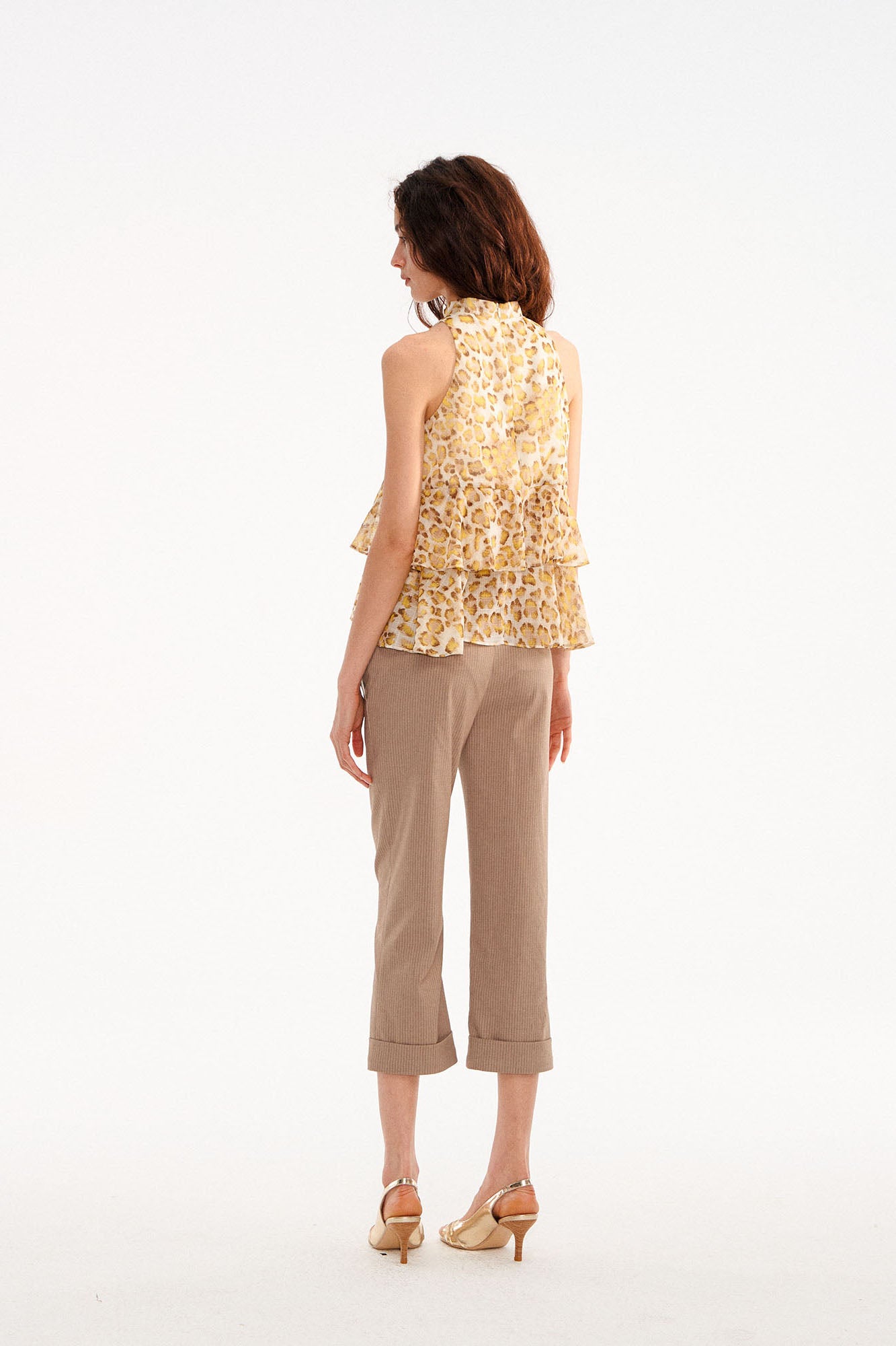MUSE NAPS Leopard Halter Neck Wave-Hem Tank Top