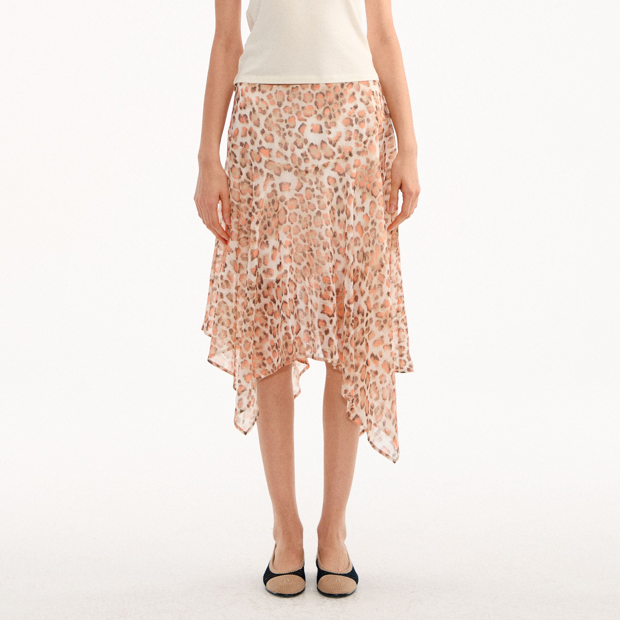MUSE NAPS Irregular Leopard Print Flowy Midi Skirt
