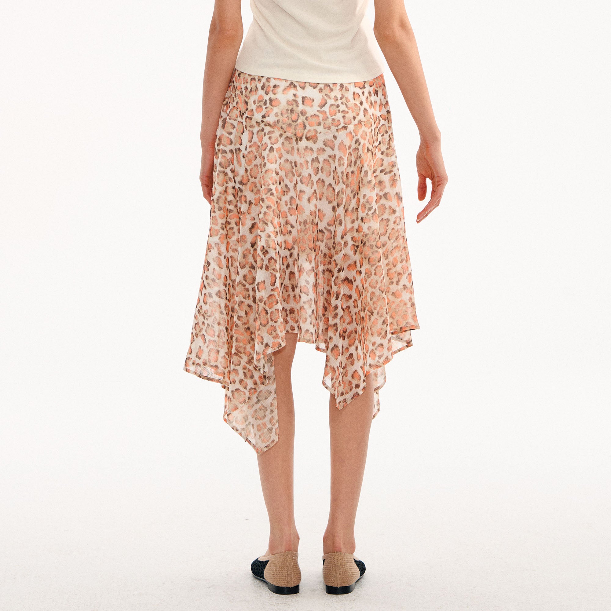 MUSE NAPS Irregular Leopard Print Flowy Midi Skirt