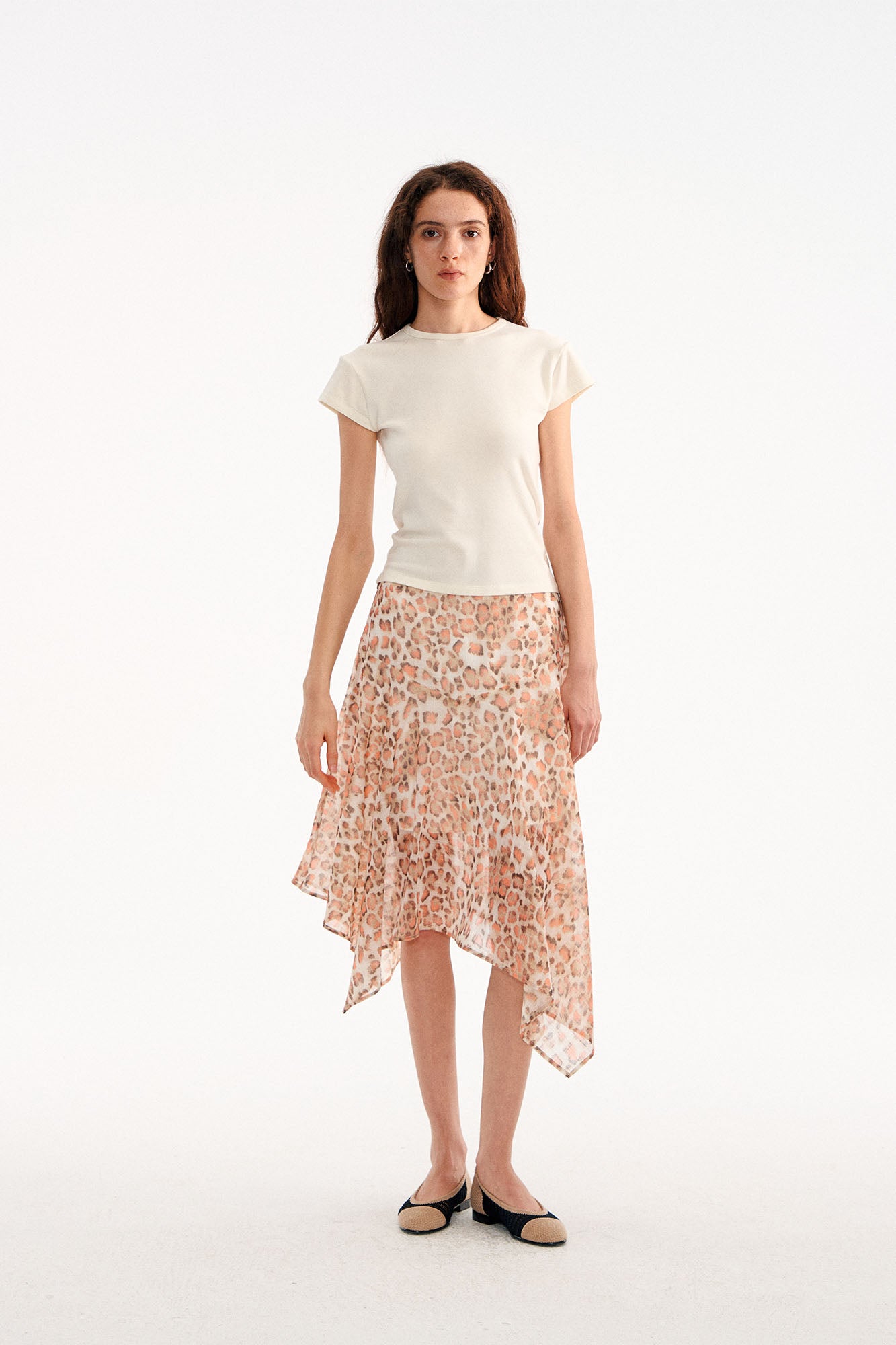 MUSE NAPS Irregular Leopard Print Flowy Midi Skirt