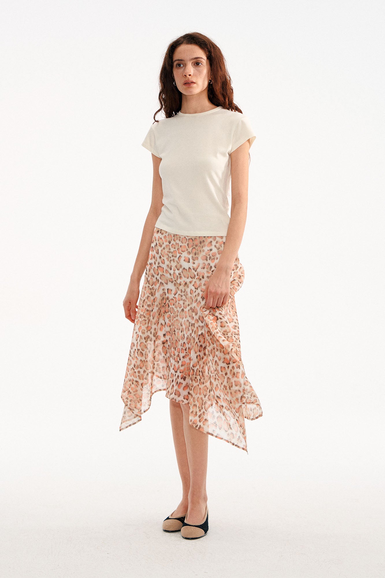 MUSE NAPS Irregular Leopard Print Flowy Midi Skirt