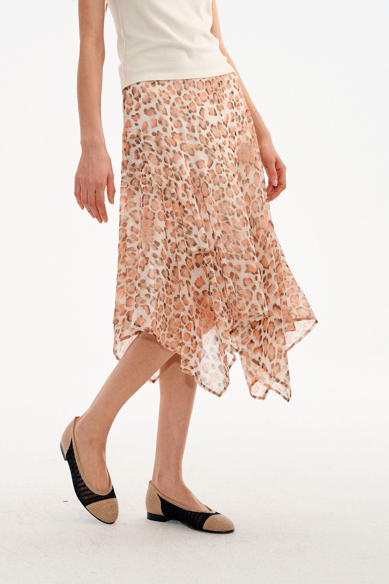 MUSE NAPS Irregular Leopard Print Flowy Midi Skirt