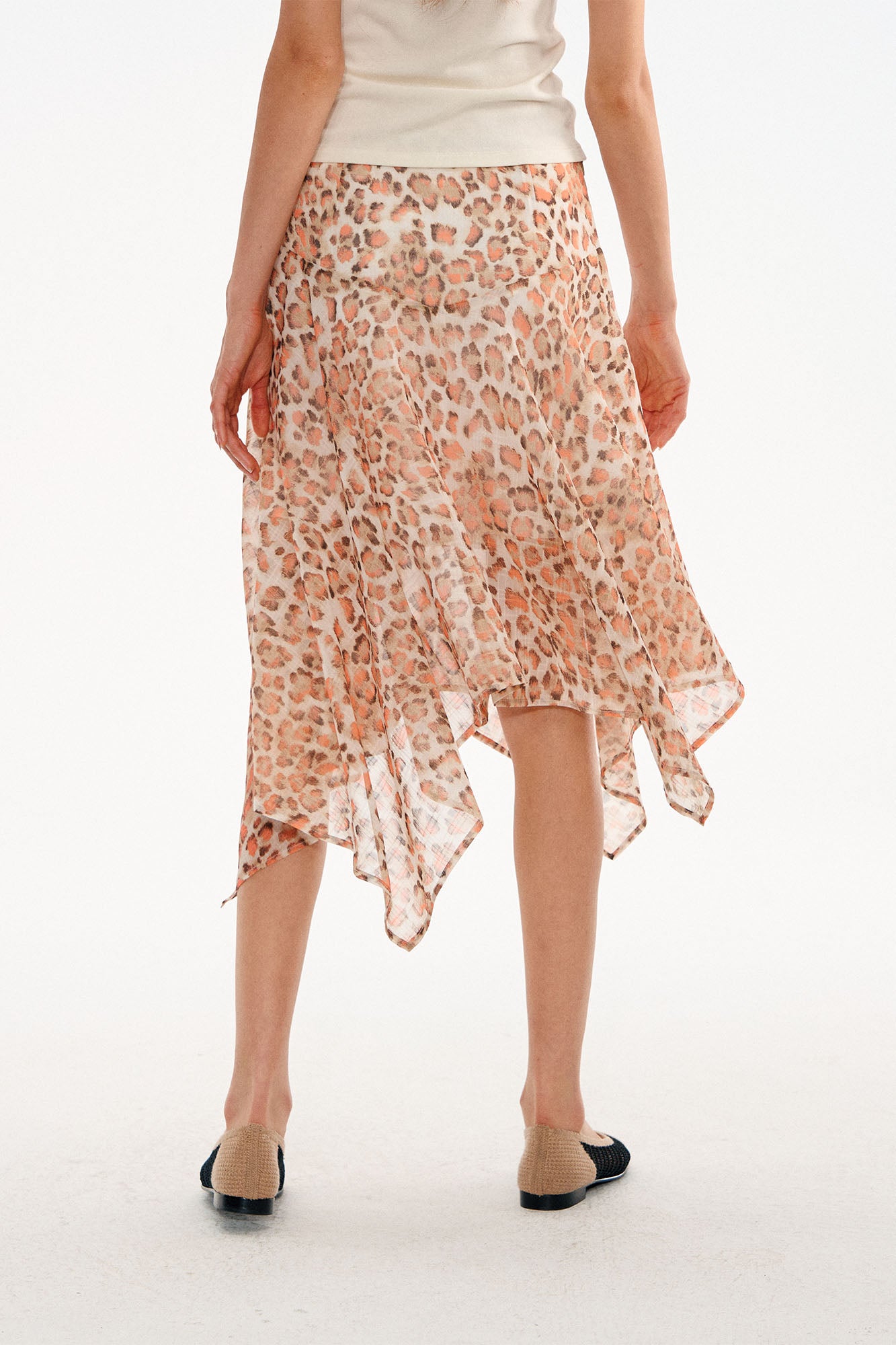MUSE NAPS Irregular Leopard Print Flowy Midi Skirt