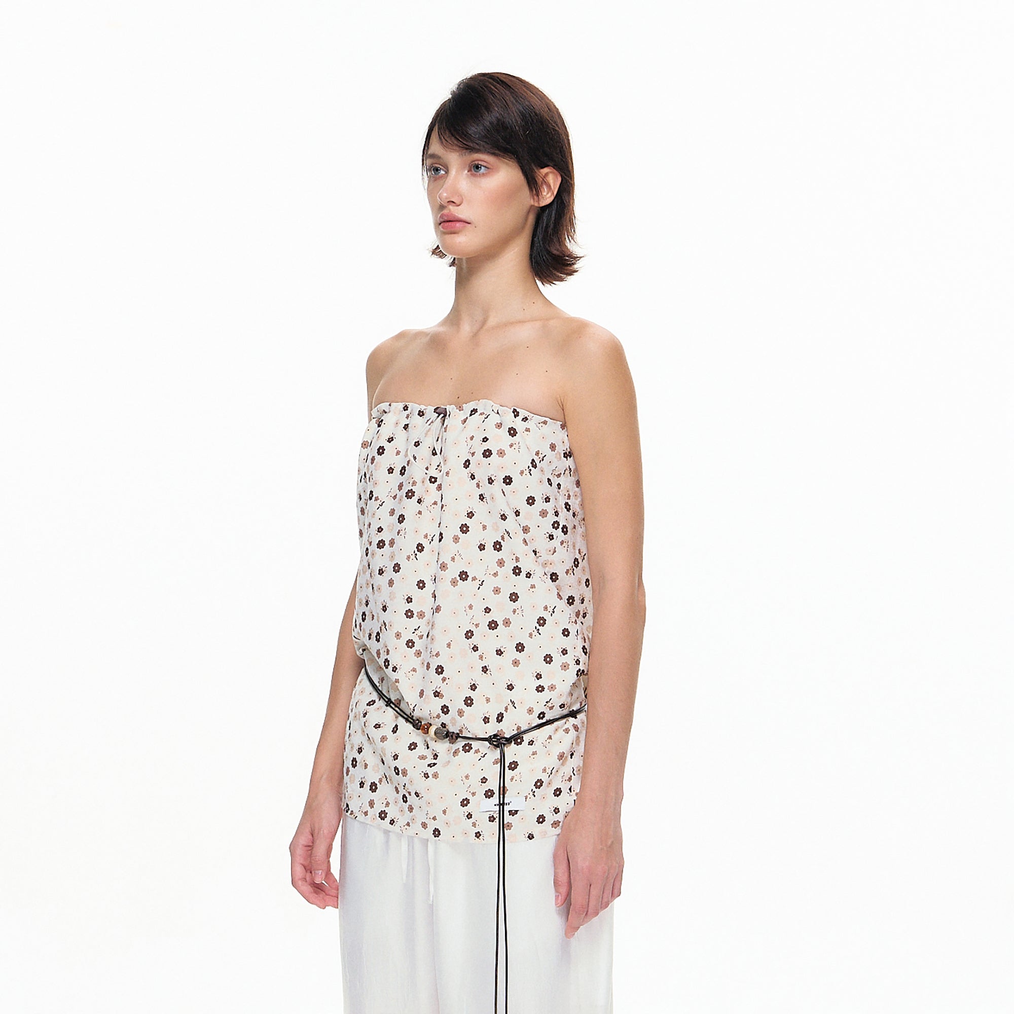10AMSOTIIIIIIRED Retro Floral Drawstring Tube Top