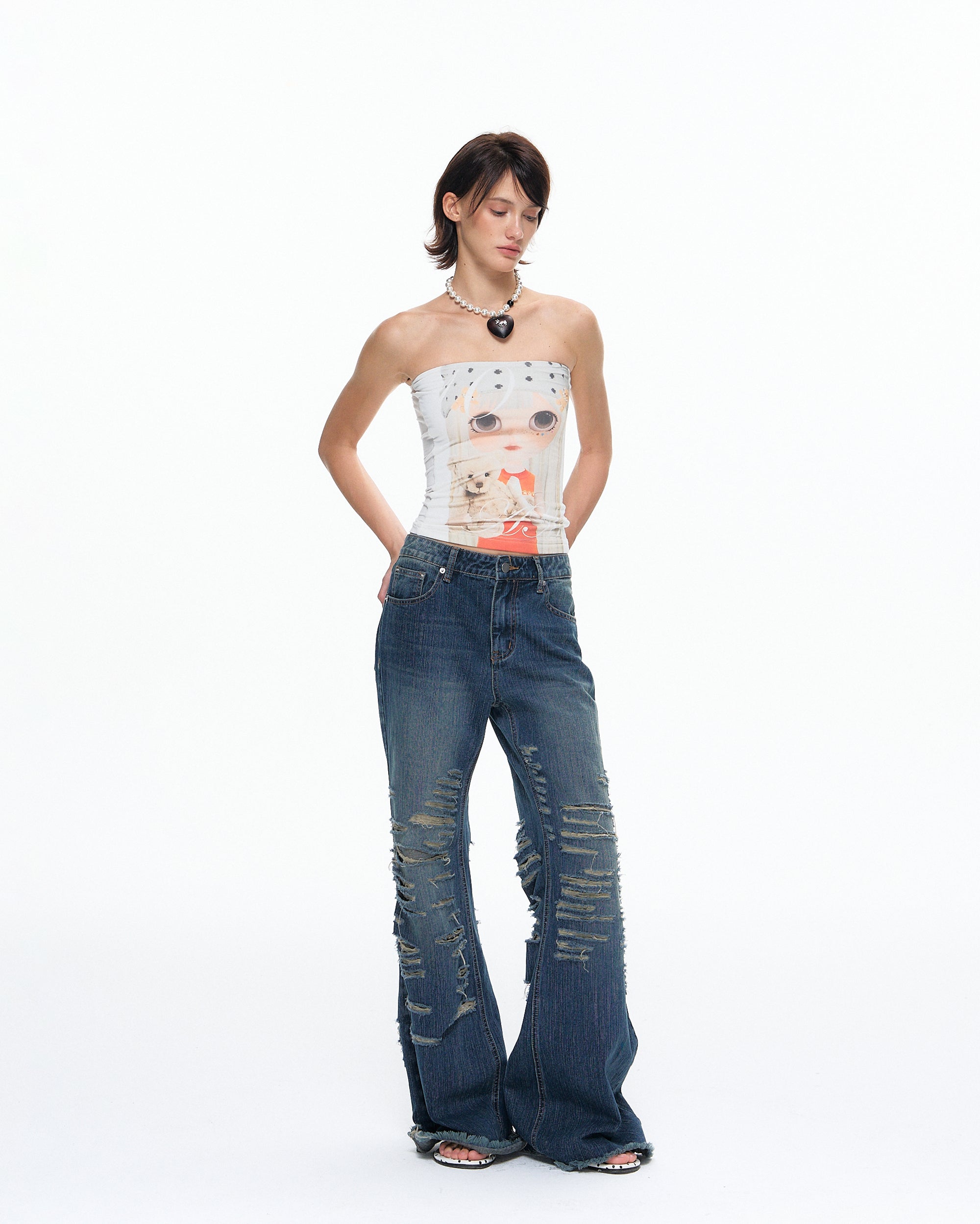 10AMSOTIIIIIIRED Graphic Backless Slim Bandeau Top