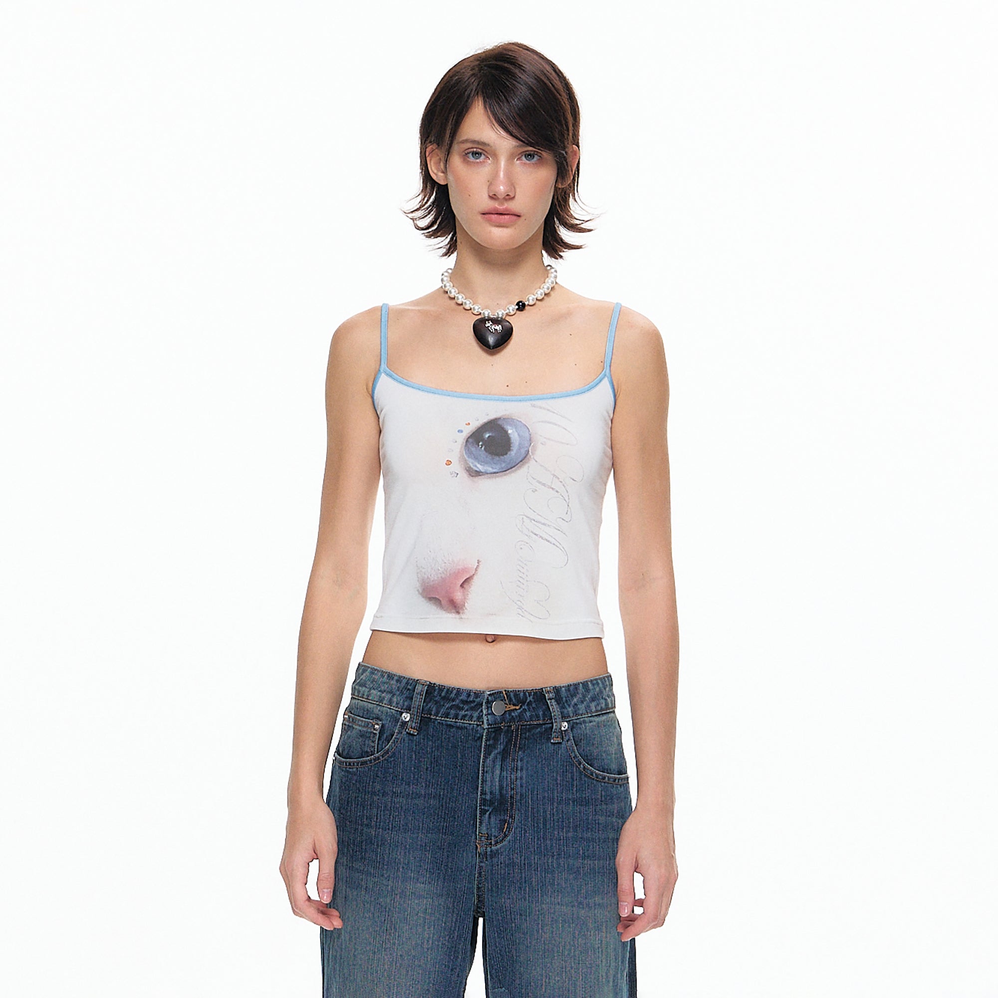 10AMSOTIIIIIIRED Contrast Strap Graphic Cami Top