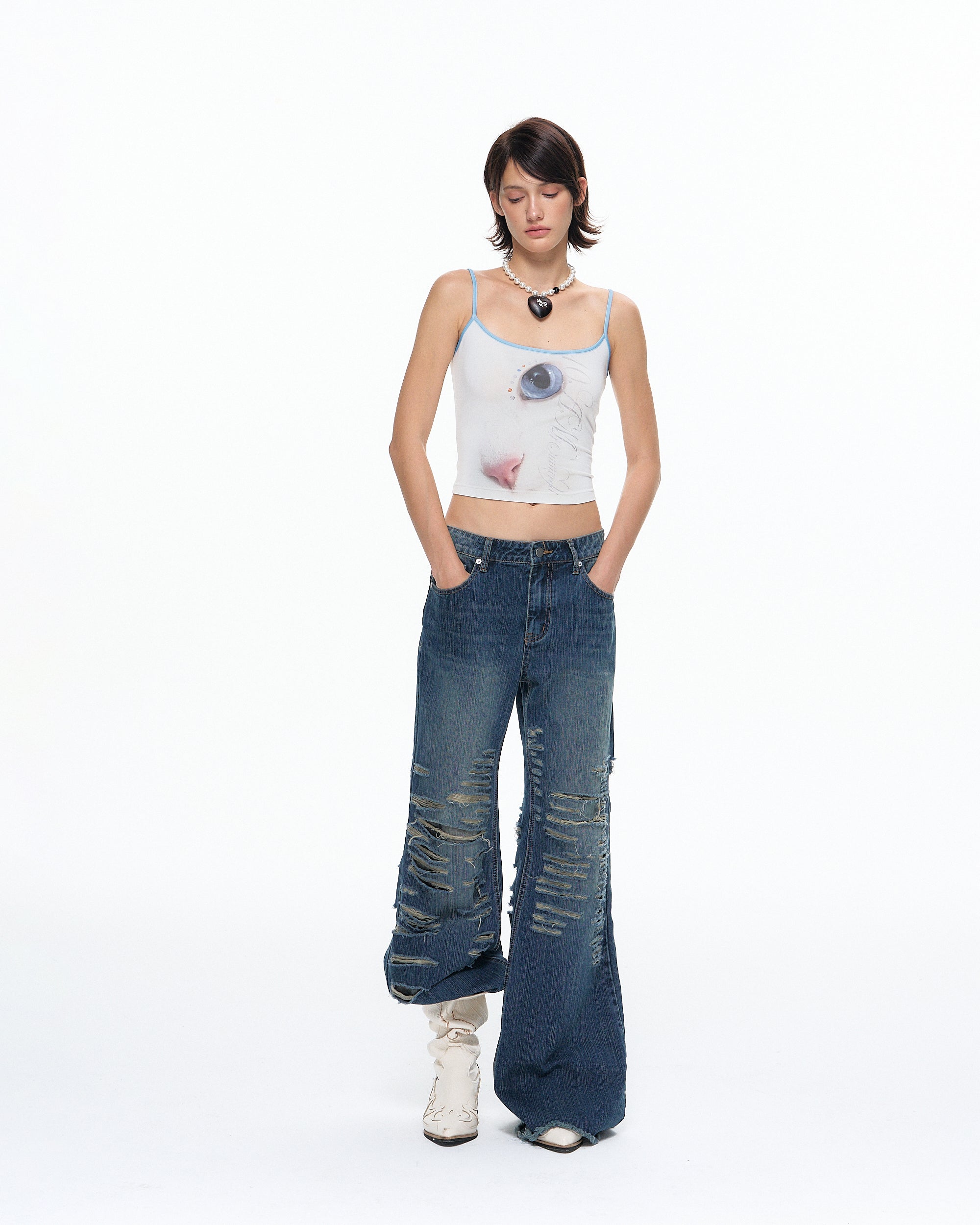 10AMSOTIIIIIIRED Contrast Strap Graphic Cami Top