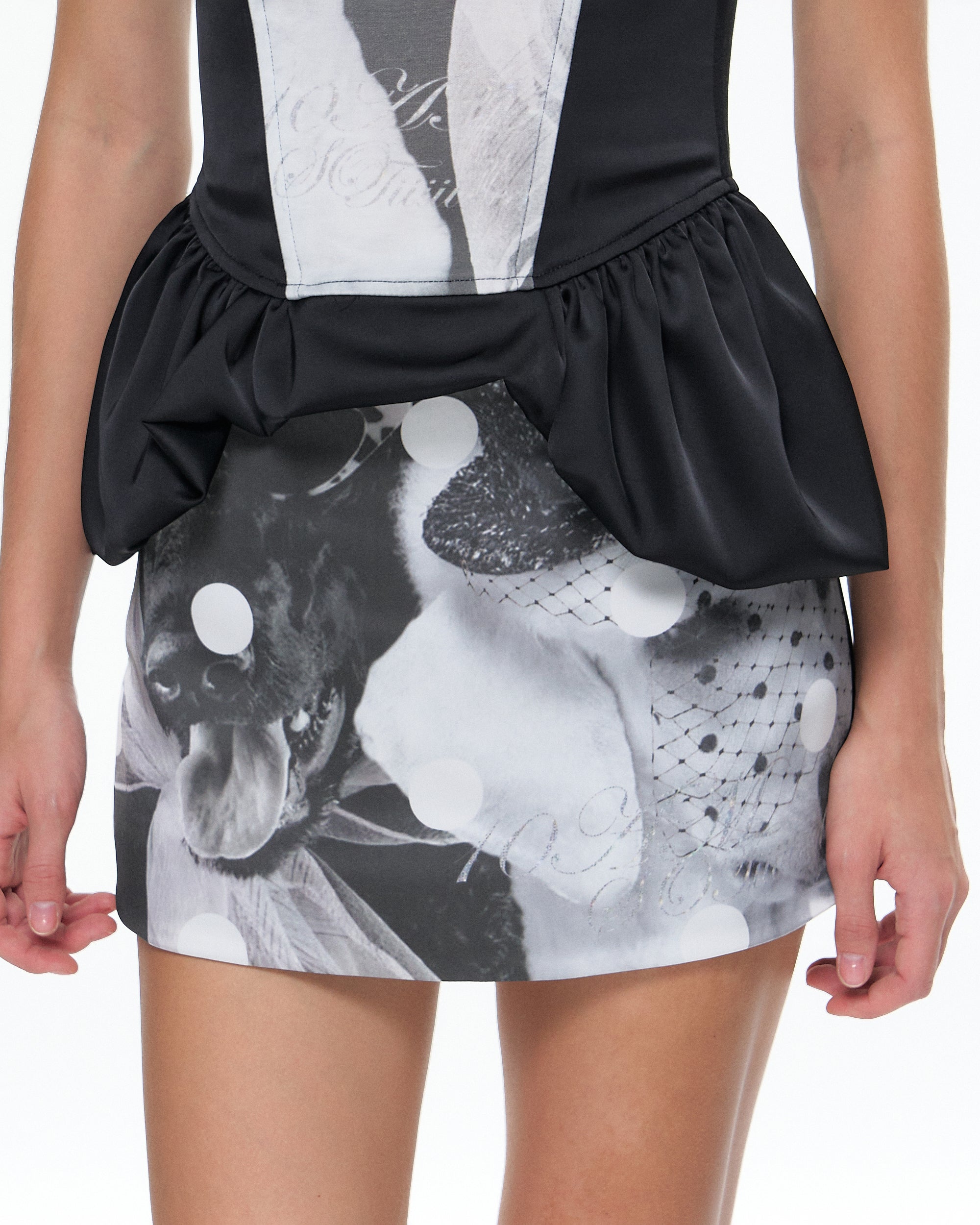 10AMSOTIIIIIIRED Cat And Dog Graphic Corset Top And Mini Skirt Satin Set