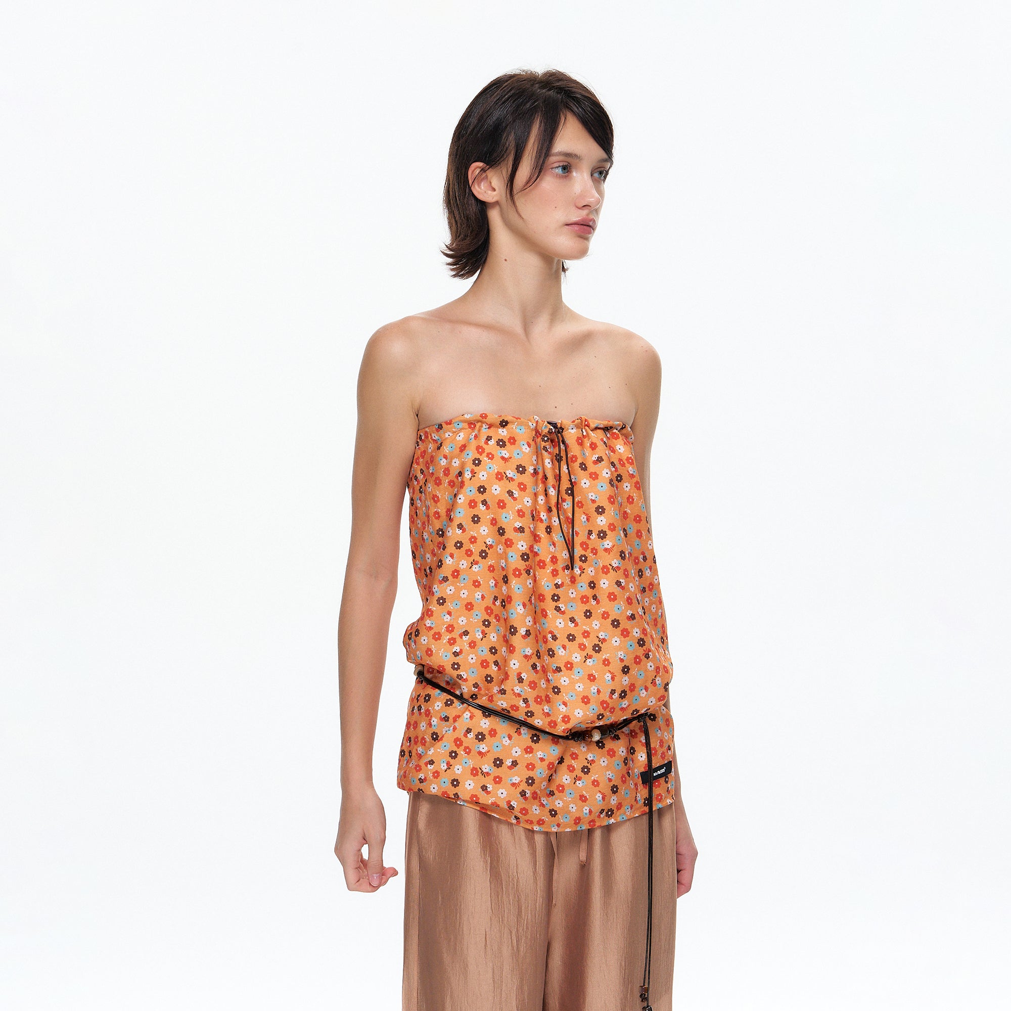 10AMSOTIIIIIIRED Retro Floral Drawstring Tube Top