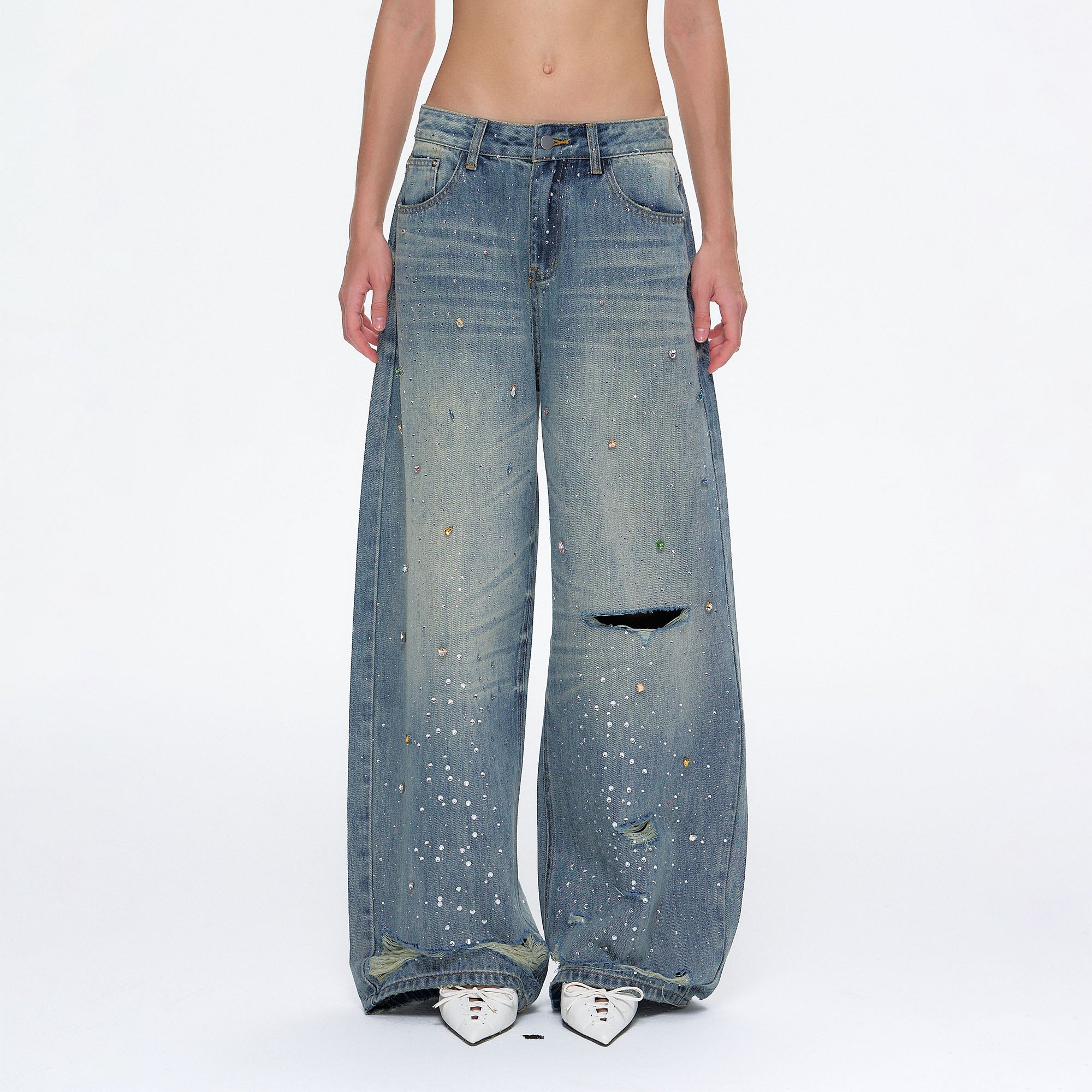 10AMSOTIIIIIIRED Distressed Diamond Oversized Jeans