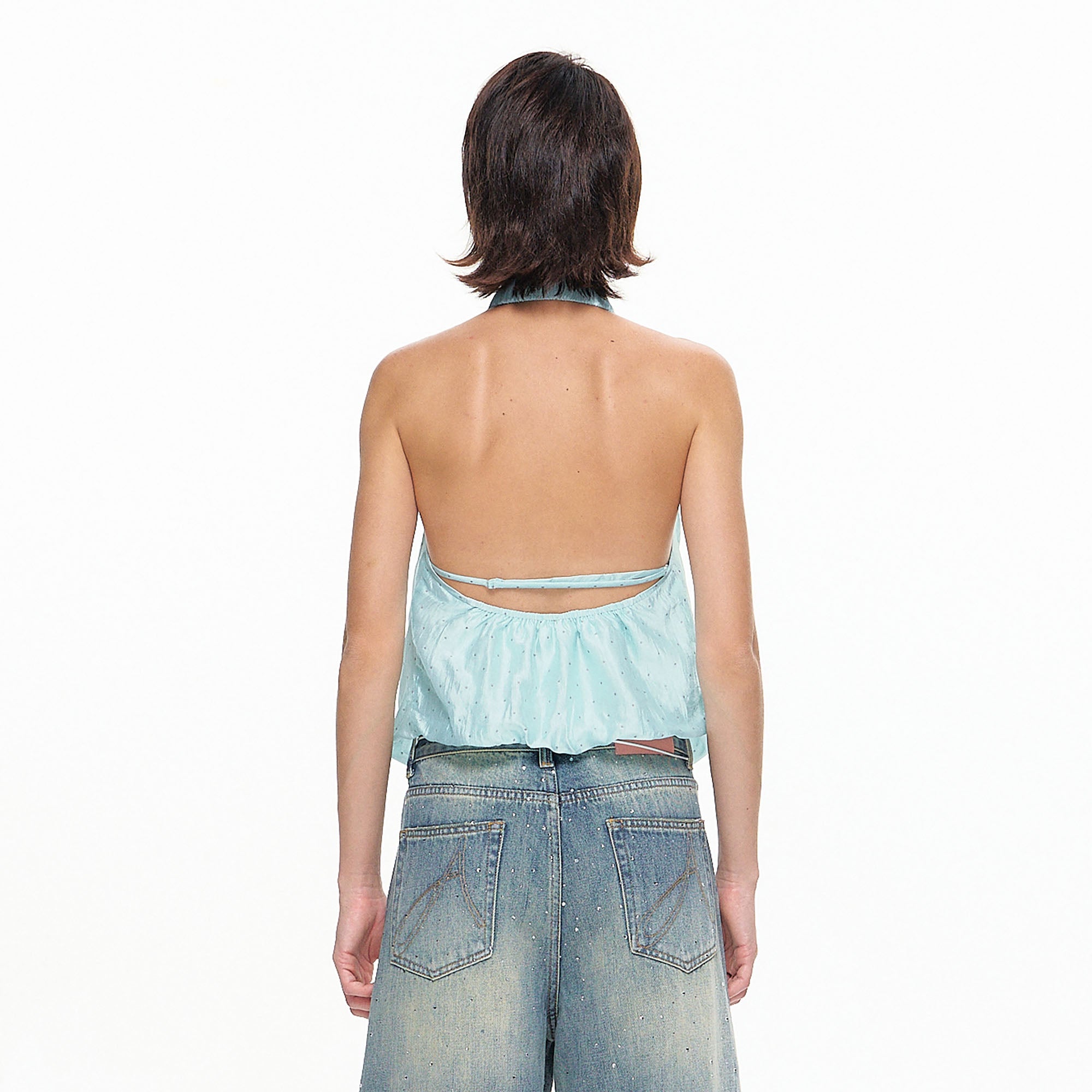 10AMSOTIIIIIIRED Polka Dot Draped Halter Top