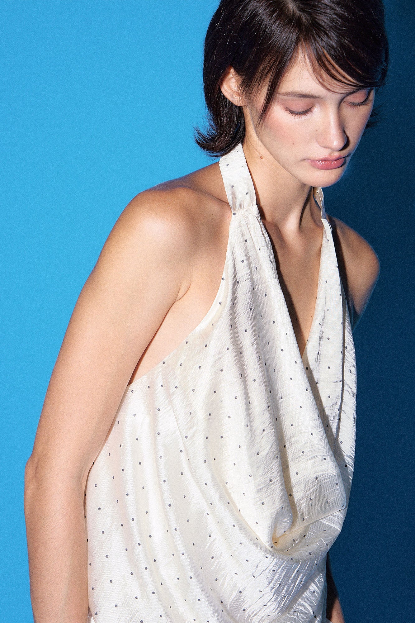 10AMSOTIIIIIIRED Polka Dot Draped Halter Top