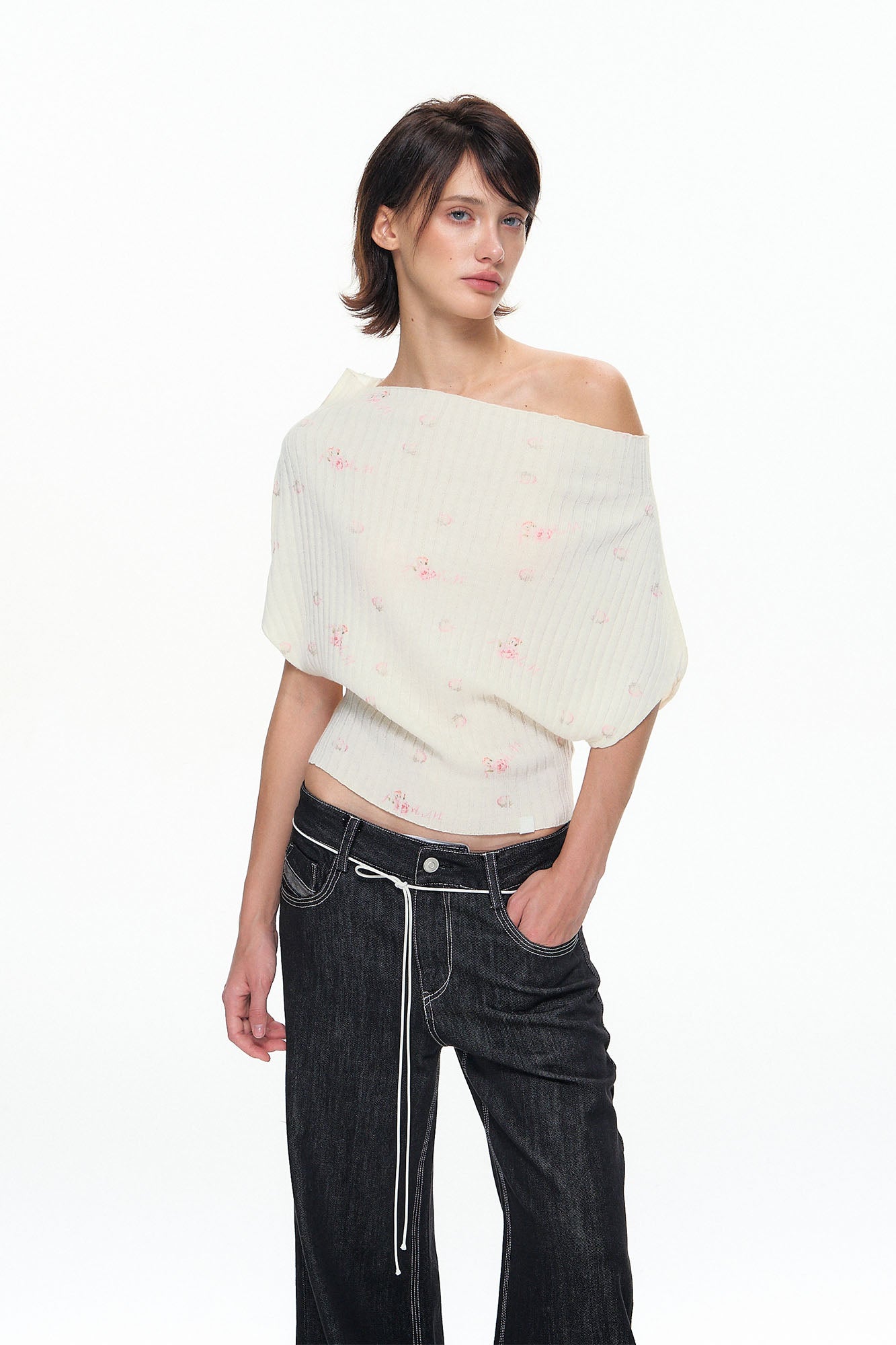 10AMSOTIIIIIIRED Wool-Blend Ribbed Off-Shoulder Knit Top