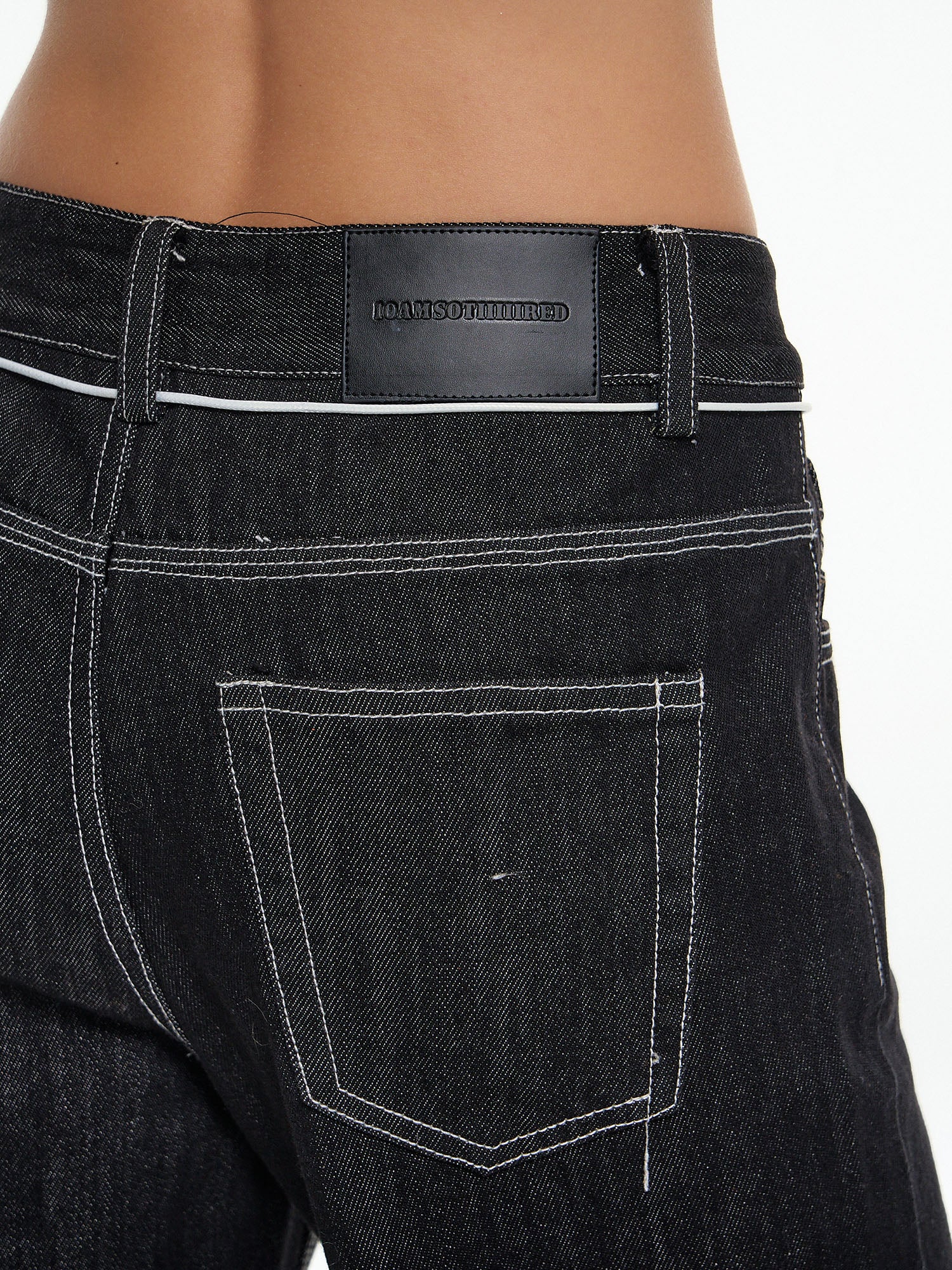 10AMSOTIIIIIIRED Contrast Drawstring Raw Wide-Leg Jeans