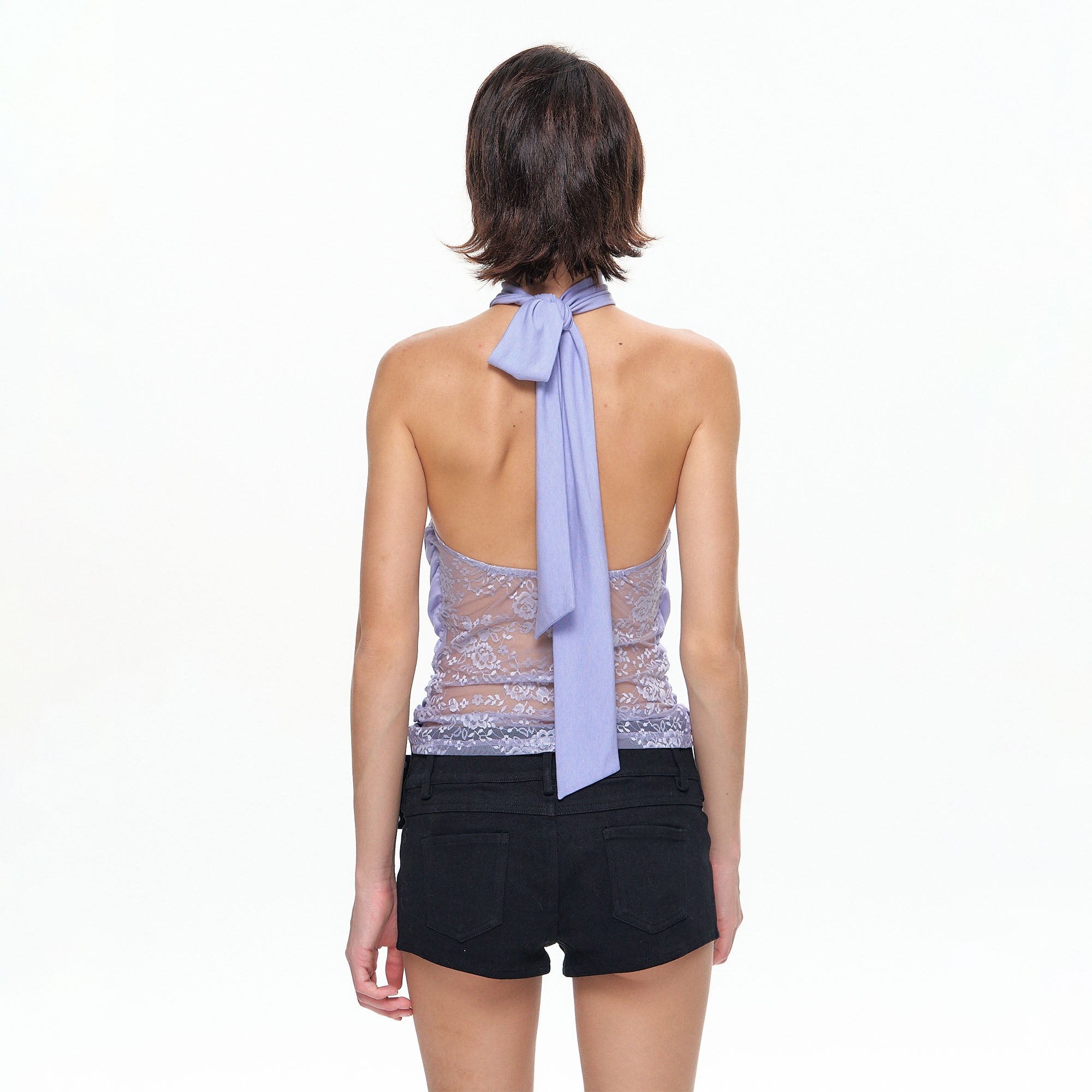 10AMSOTIIIIIIRED Lace Panel Acetate-Blend Halter Top