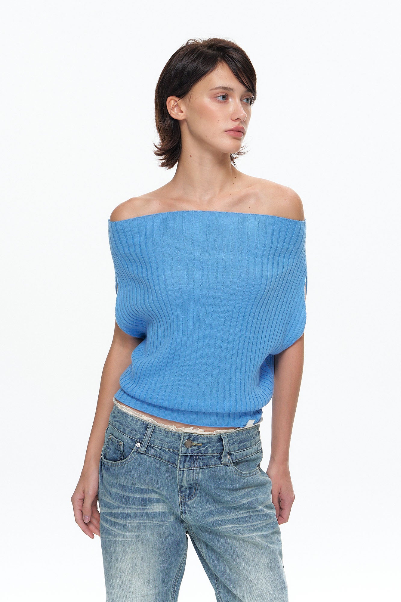 10AMSOTIIIIIIRED Wool-Blend Ribbed Off-Shoulder Knit Top