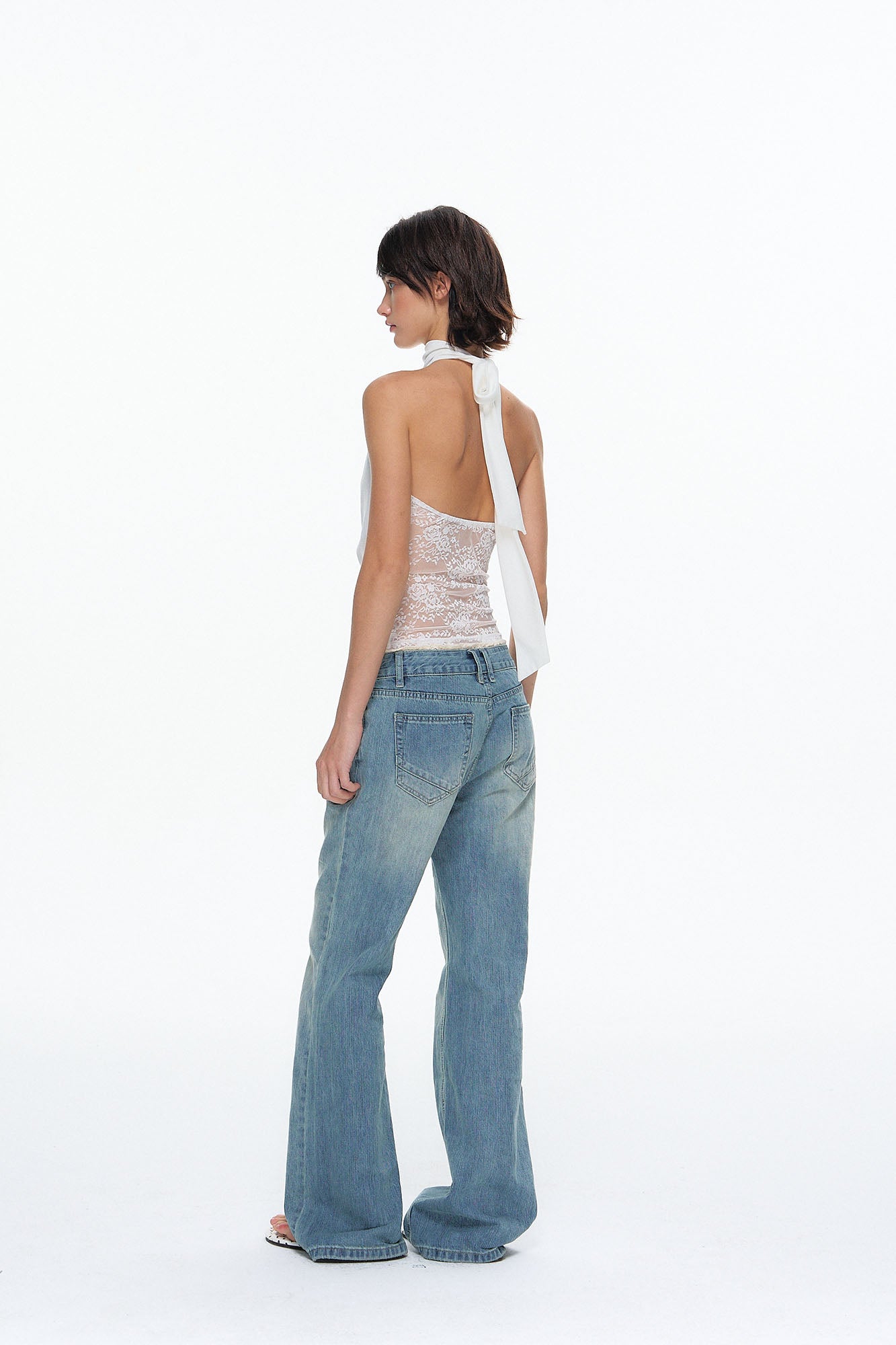 10AMSOTIIIIIIRED Lace Panel Acetate-Blend Halter Top