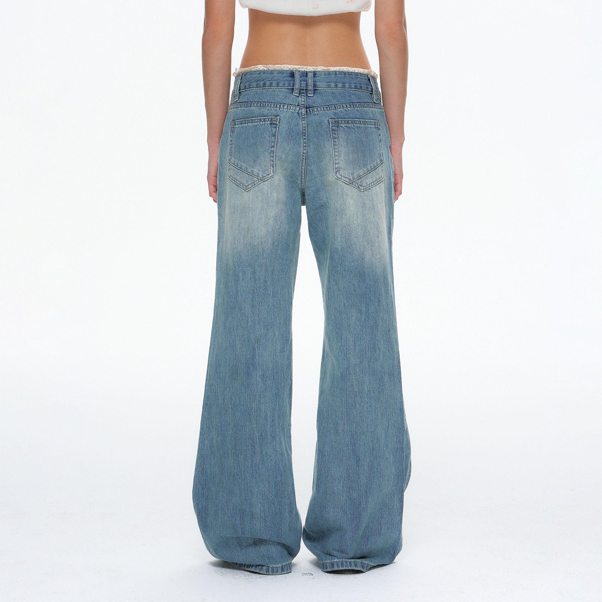 10AMSOTIIIIIIRED Washed Lace-Trim Straight-Leg Jeans