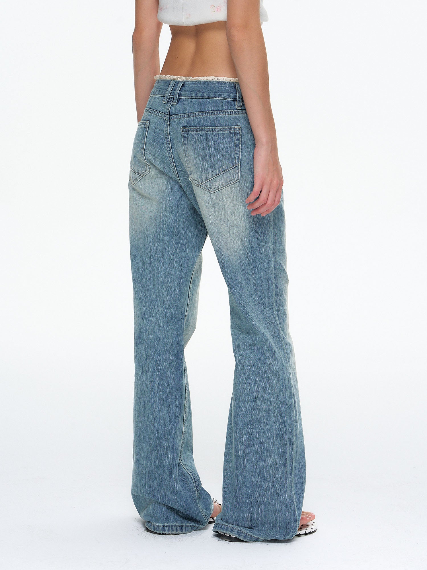 10AMSOTIIIIIIRED Washed Lace-Trim Straight-Leg Jeans
