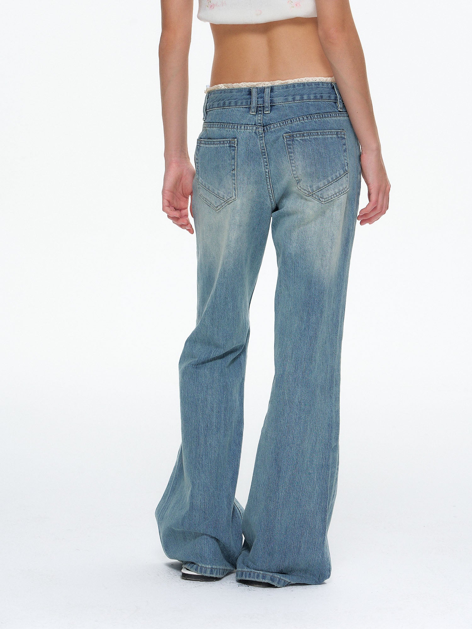 10AMSOTIIIIIIRED Washed Lace-Trim Straight-Leg Jeans